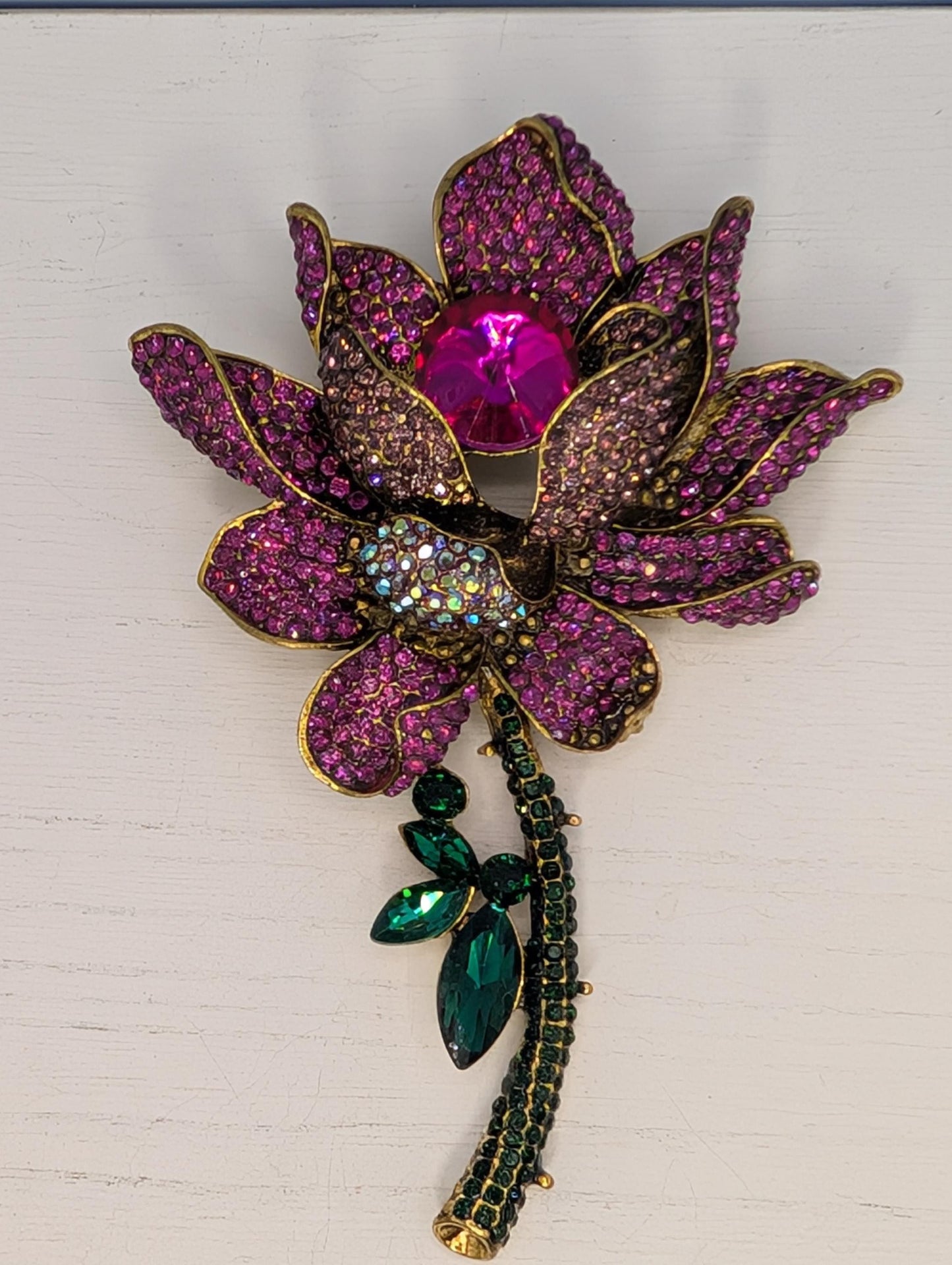 Gold Plated Lotus Flower : Crystal Accent Floral Statement Pin Brooch