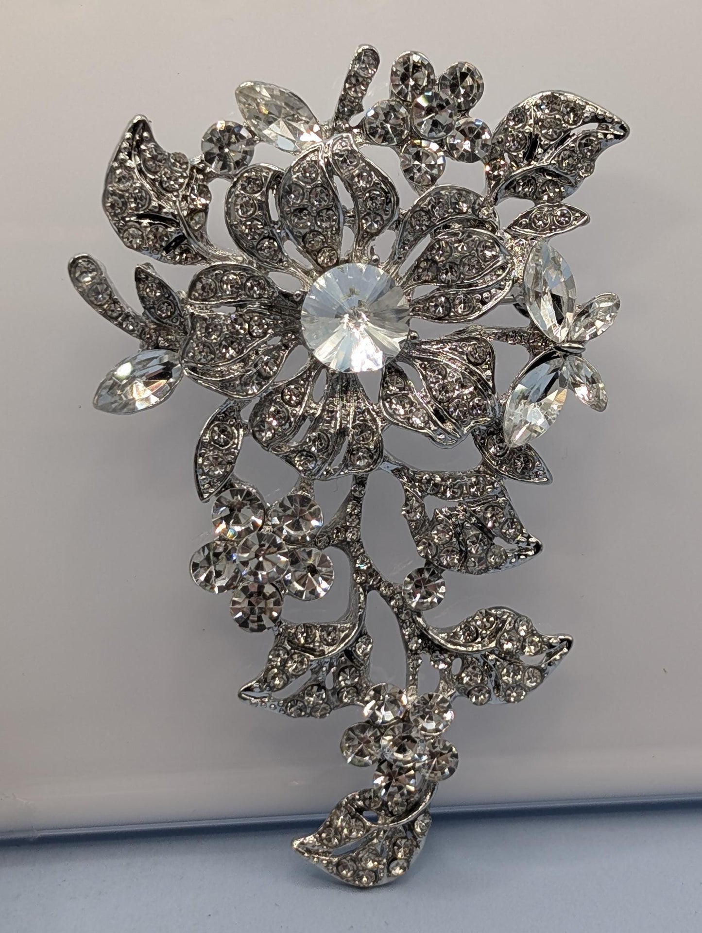 Silver Plated Flower CZ Brooch