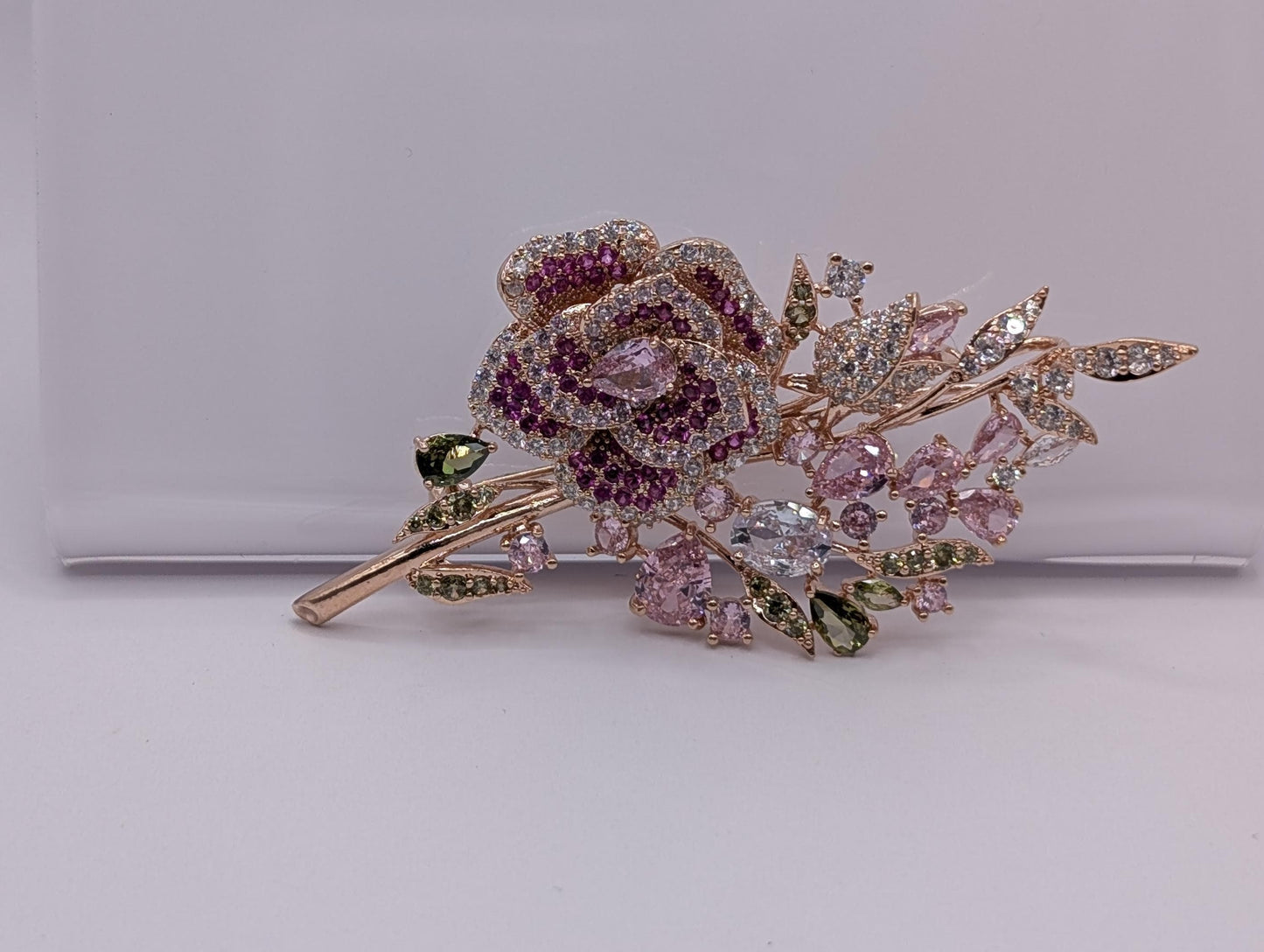 Rose Gold Plated Rose : Elegant Floral Pin (75x35mm) Brooch