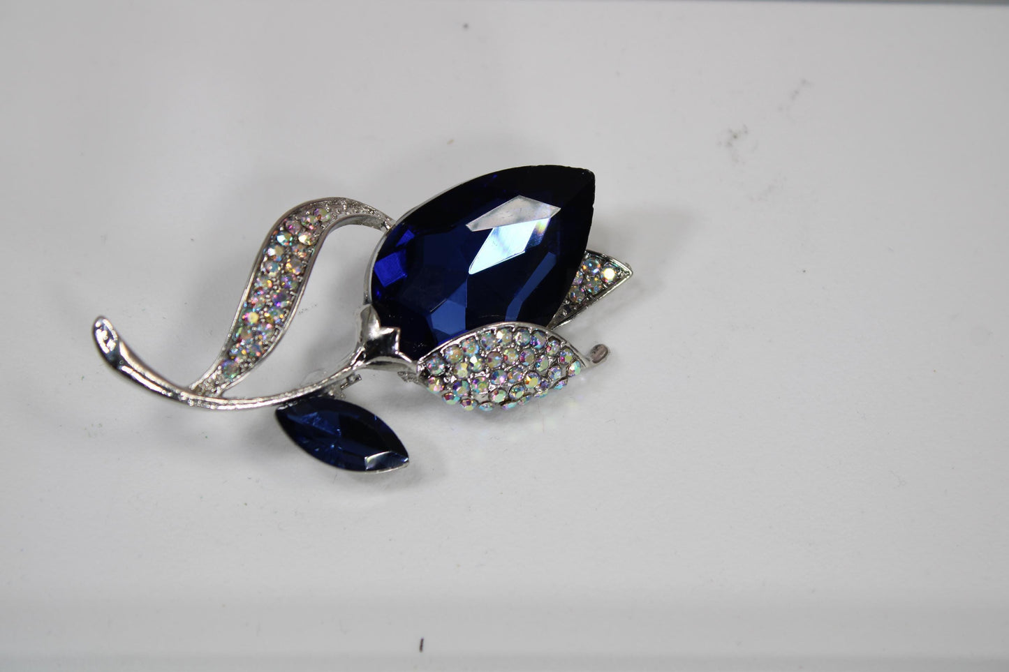 Silver Plated Sapphire Blue Tulip Brooch
