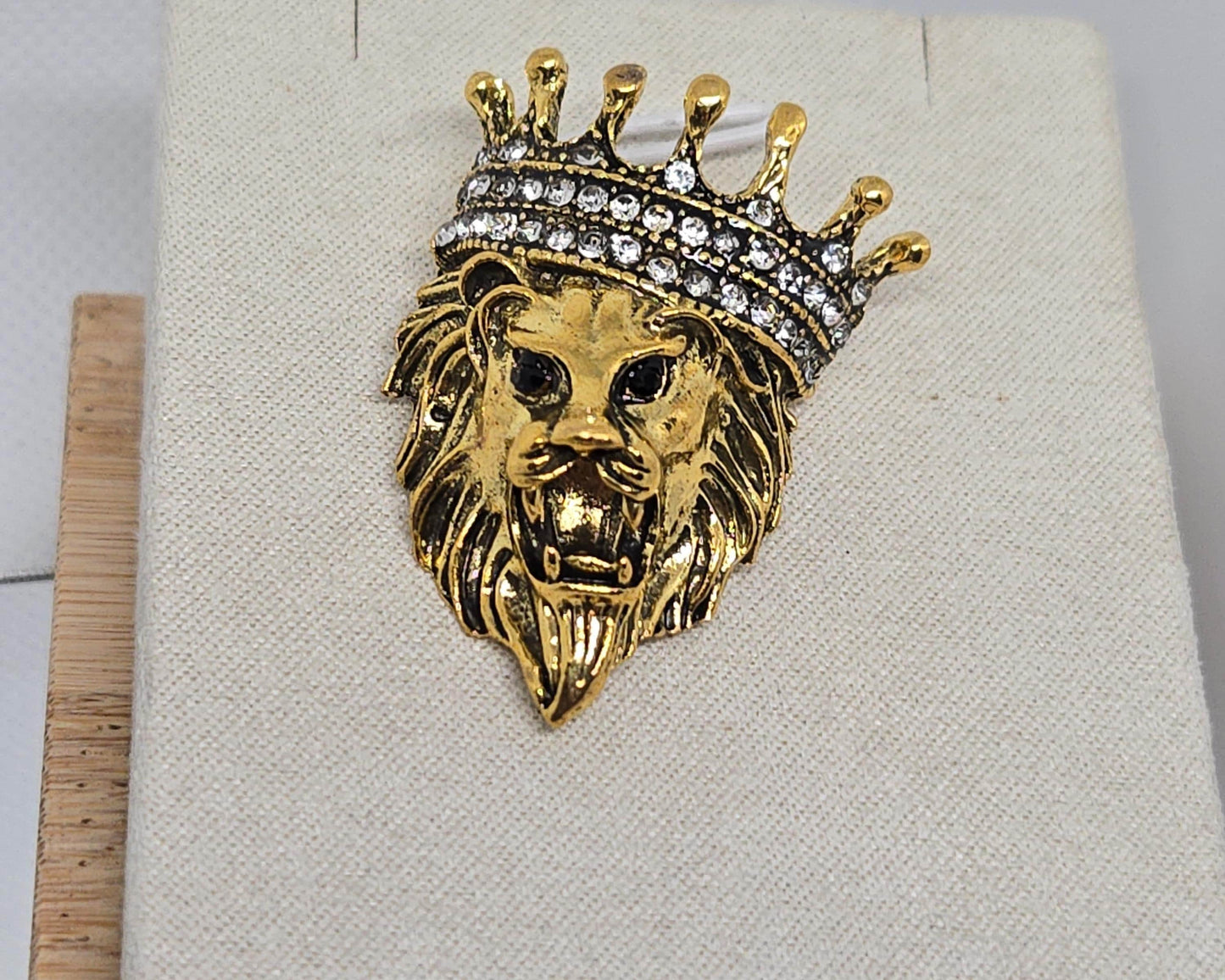 Golden Plate Lion with a Crown CZ Brooch