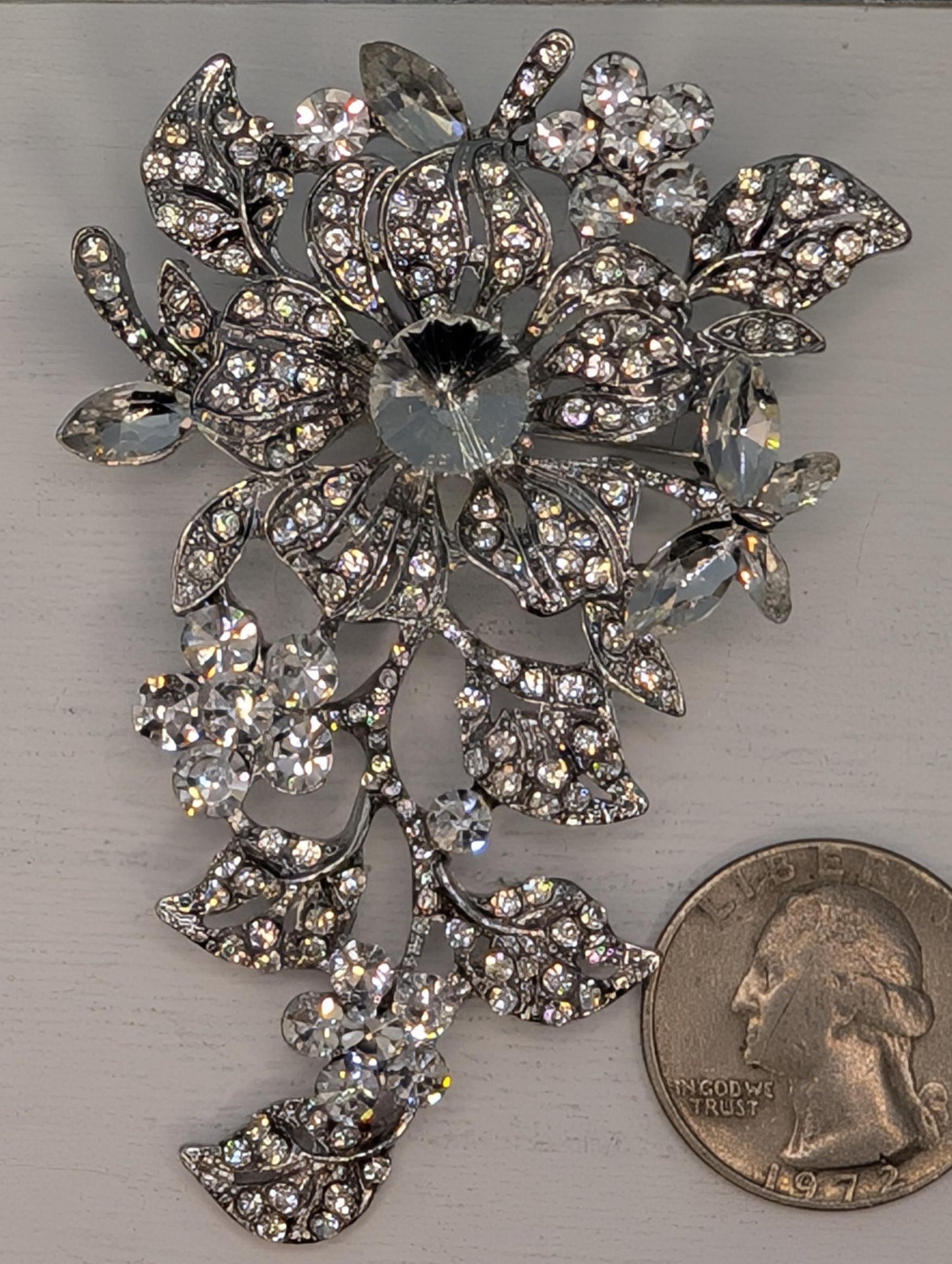 Silver Plated Flower CZ Brooch