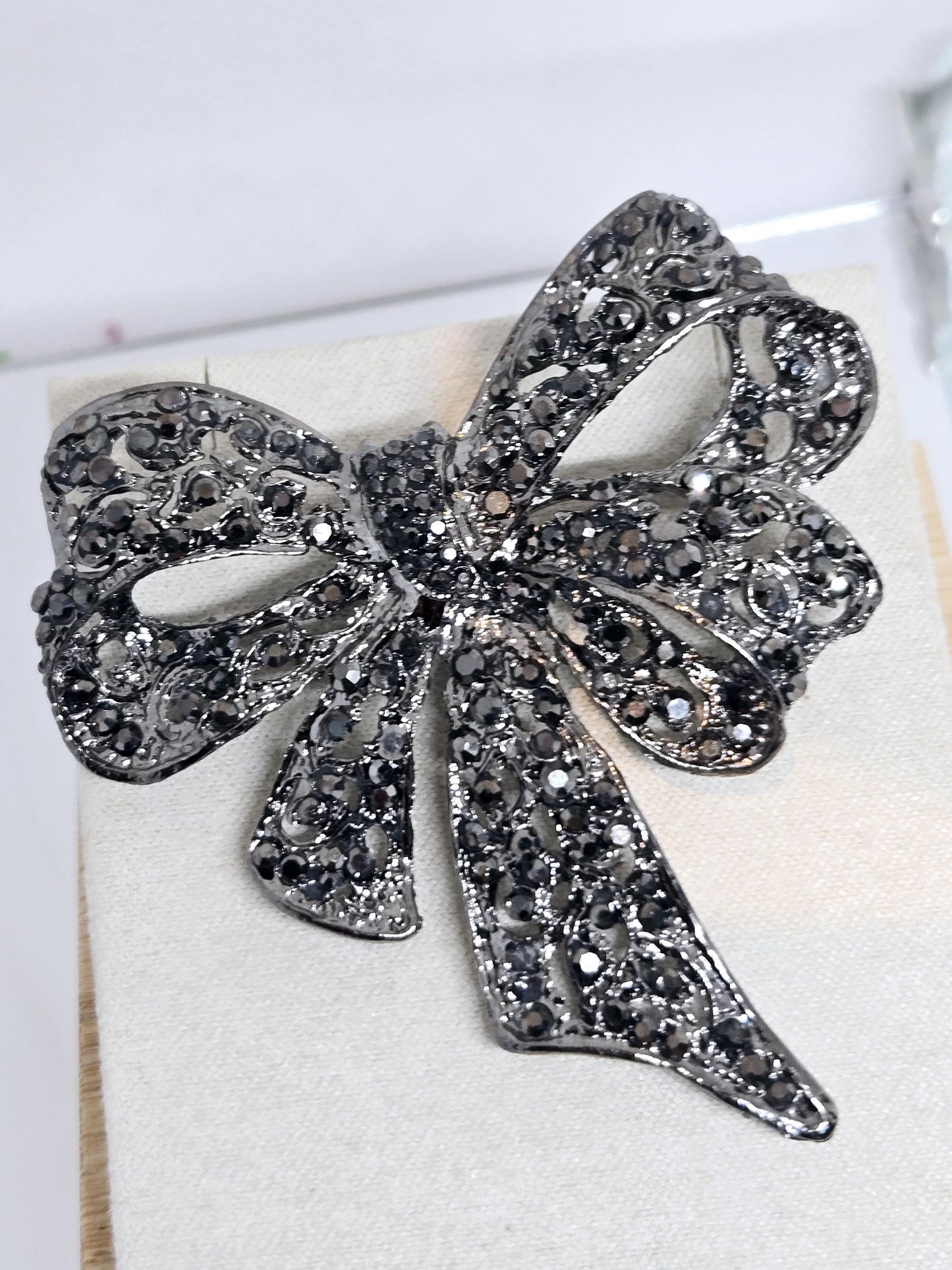 Gunmetal rhinestone Bowtie Brooch