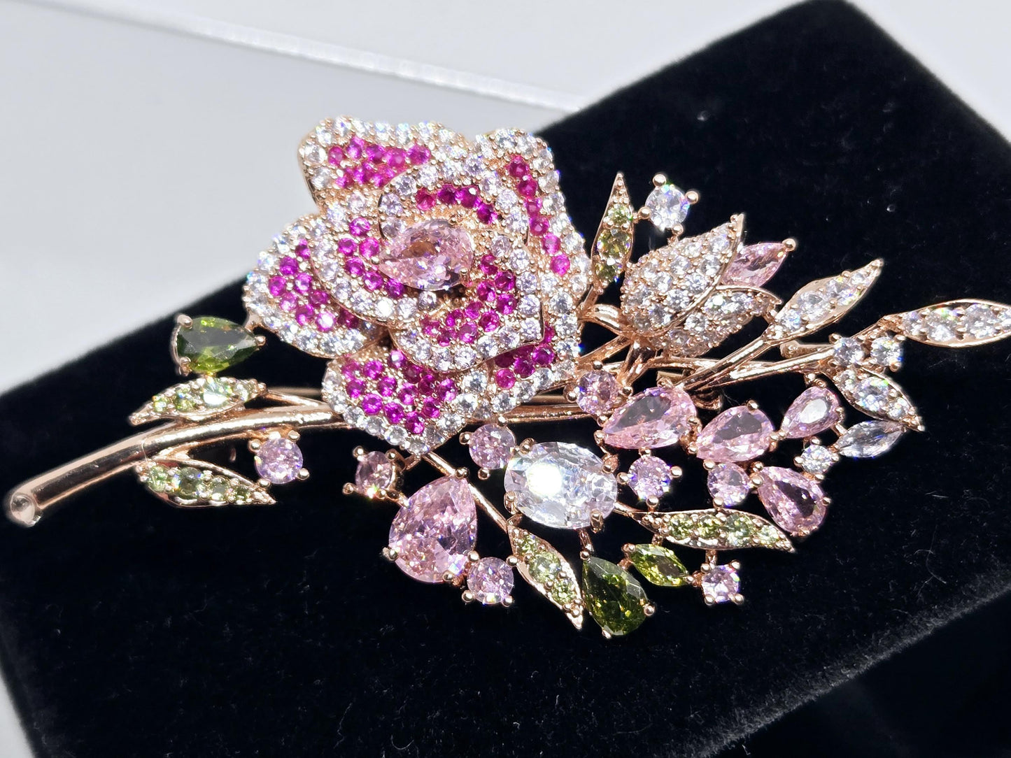 Rose Gold Plated Rose : Elegant Floral Pin (75x35mm) Brooch