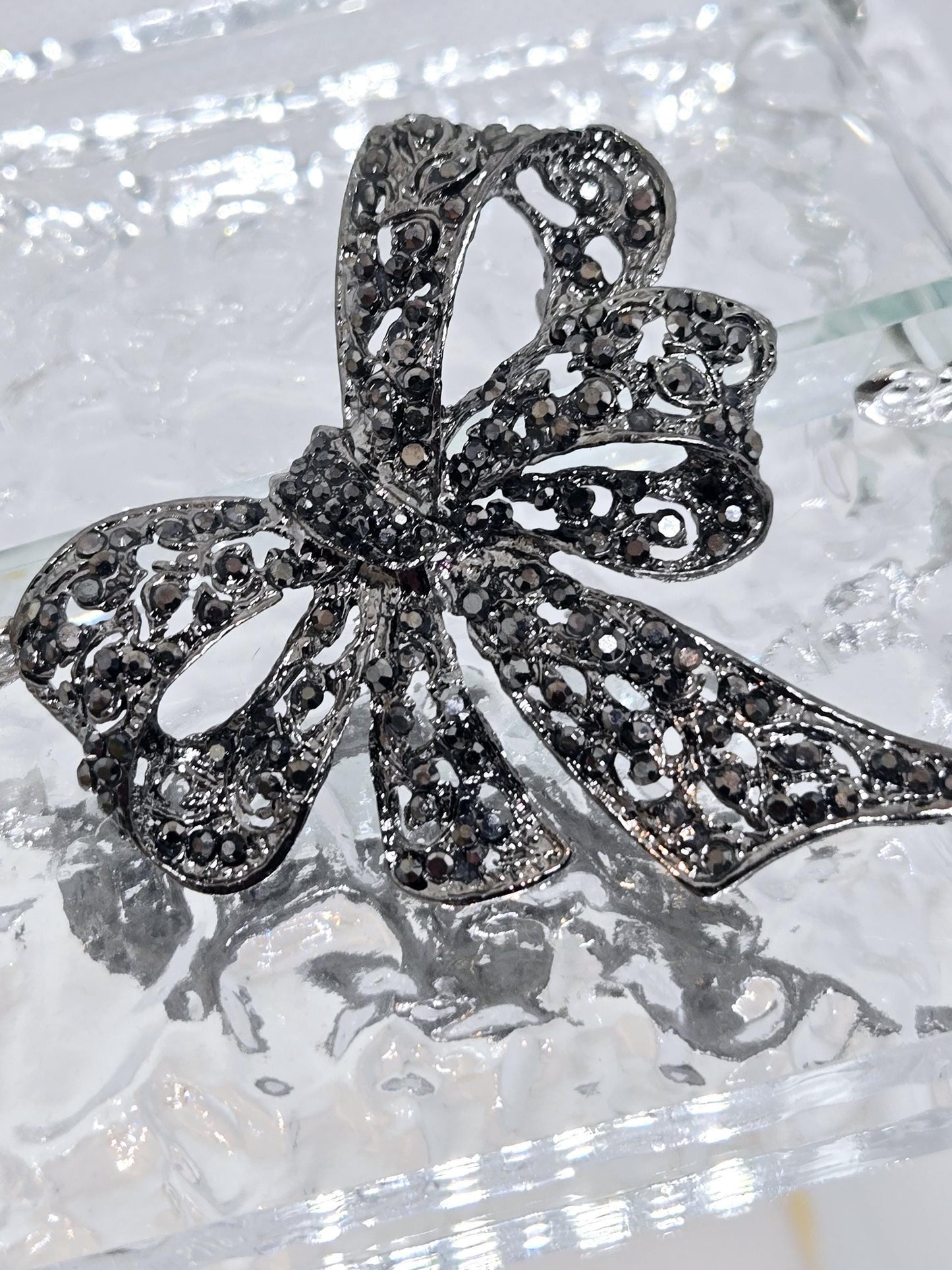 Gunmetal rhinestone Bowtie Brooch