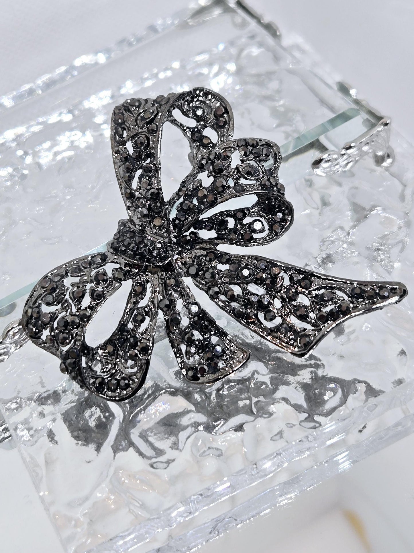 Gunmetal rhinestone Bowtie Brooch