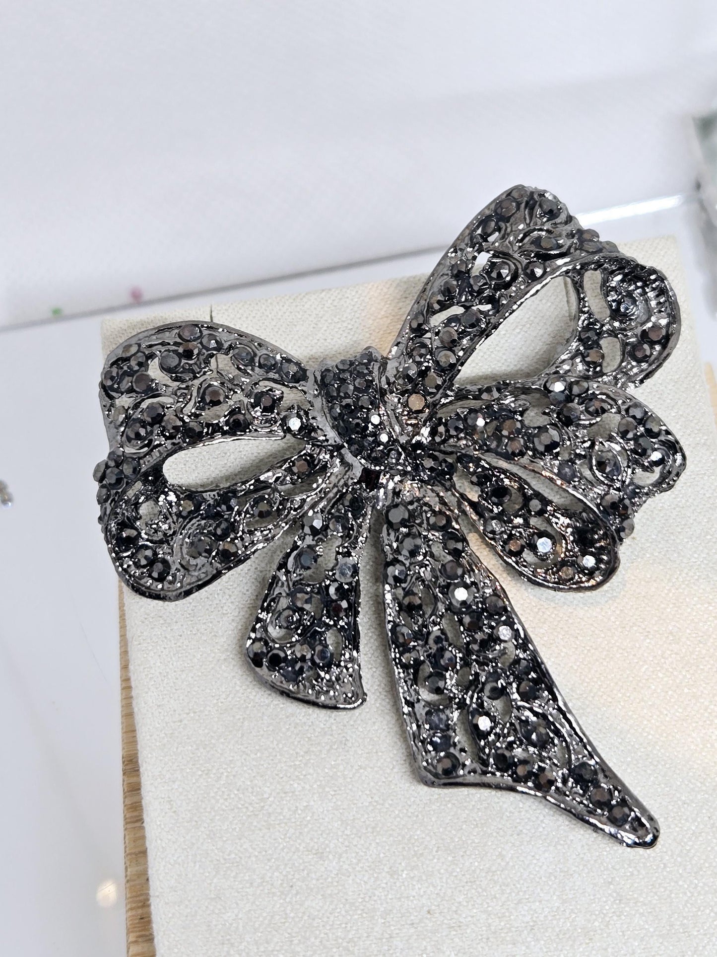 Gunmetal rhinestone Bowtie Brooch