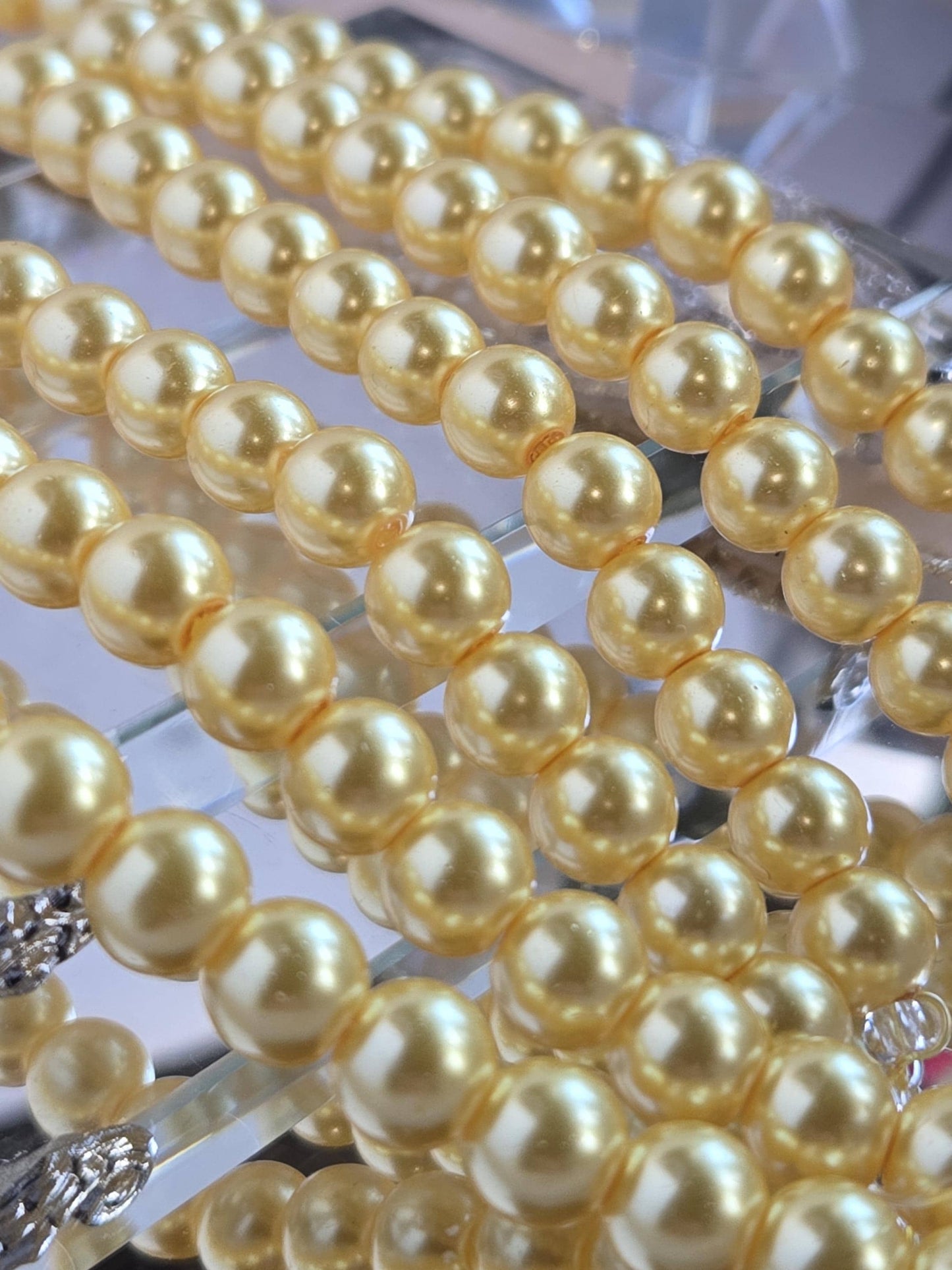 3 Strands of Glass Light Yellow Glass Faux Pearl Beads