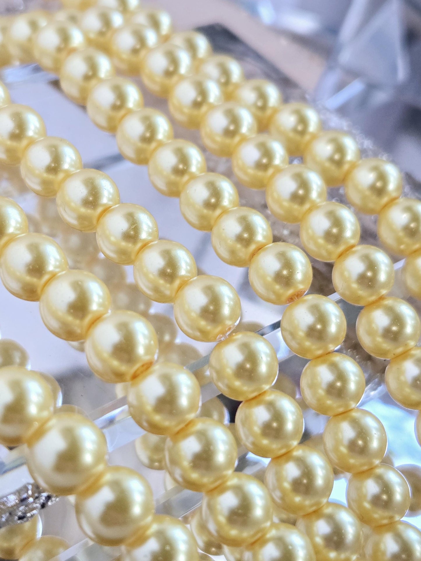 3 Strands of Glass Light Yellow Glass Faux Pearl Beads