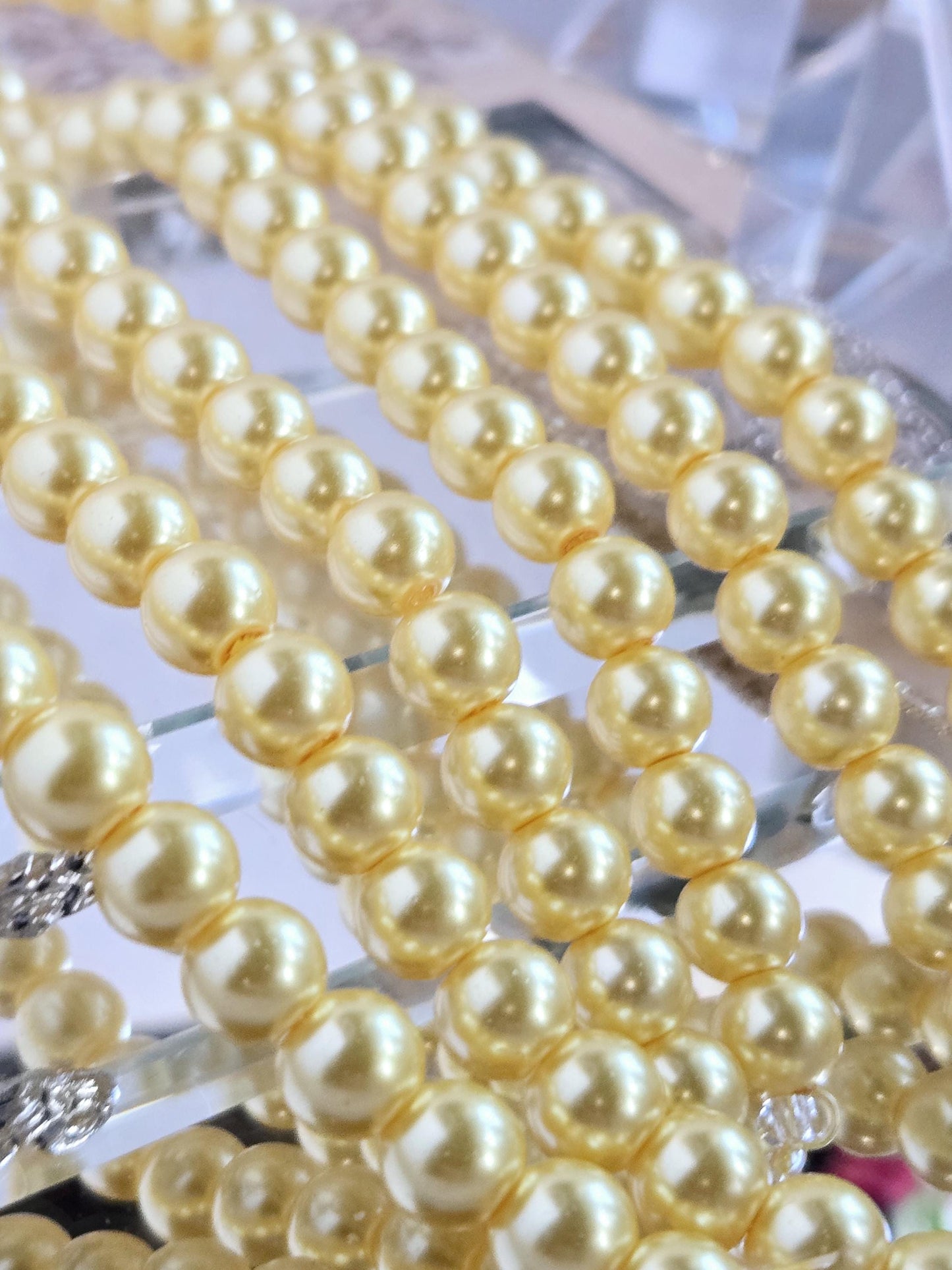 3 Strands of Glass Light Yellow Glass Faux Pearl Beads