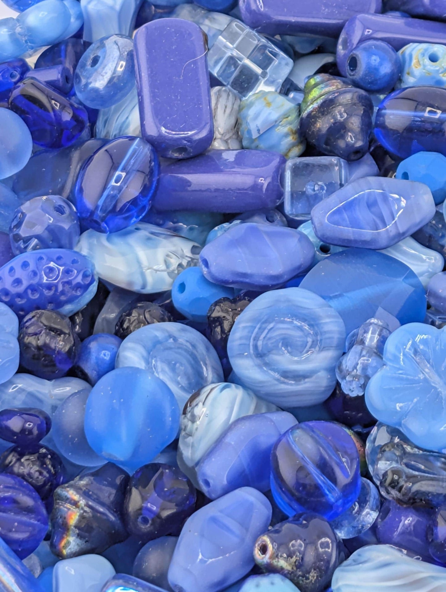 Shades of Blue Czech Pressed Glass Bead Mix (30g pkg)