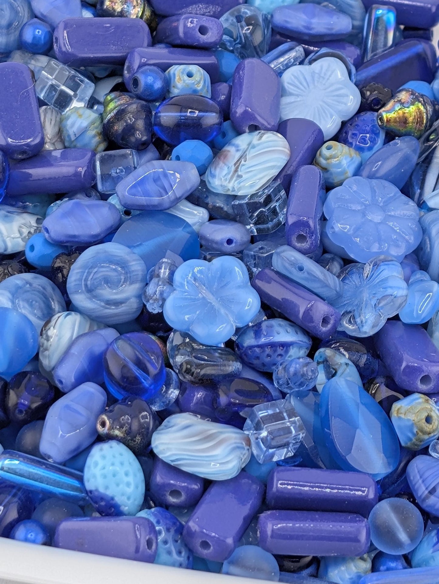 Shades of Blue Czech Pressed Glass Bead Mix (30g pkg)