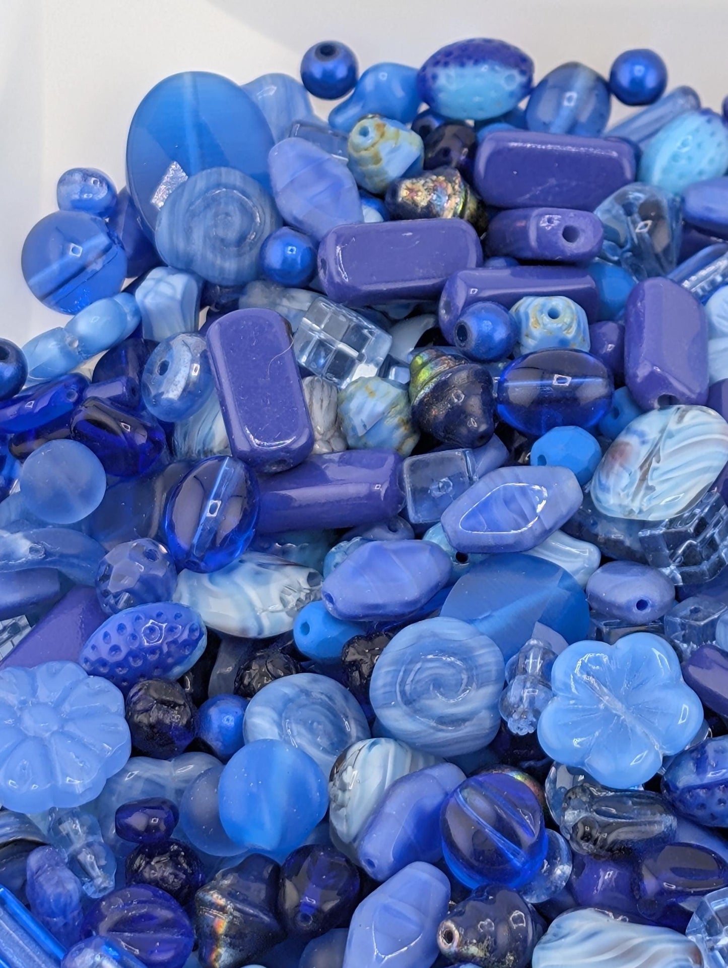 Shades of Blue Czech Pressed Glass Bead Mix (30g pkg)