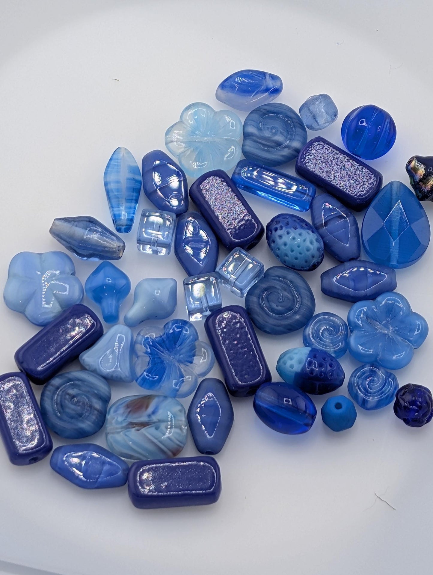 Shades of Blue Czech Pressed Glass Bead Mix (30g pkg)
