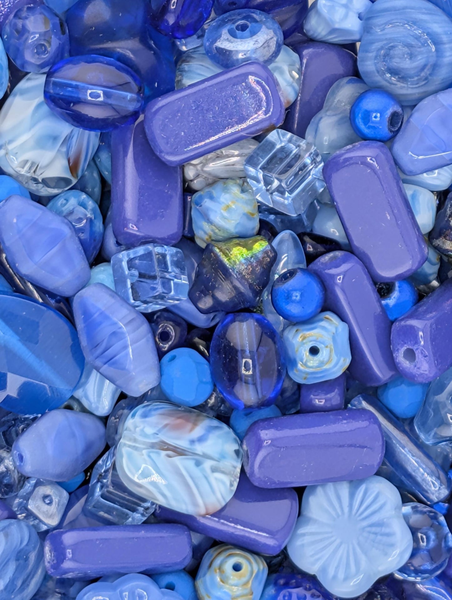 Shades of Blue Czech Pressed Glass Bead Mix (30g pkg)