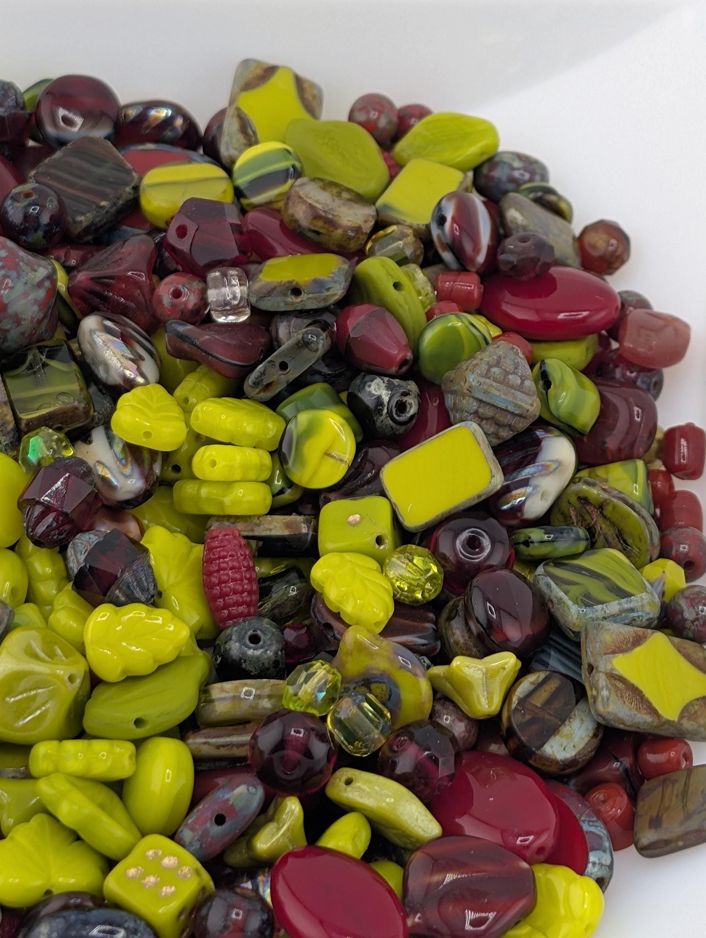Cherry Chartreuse Mix Czech Pressed Glass Beads (30g pkg)
