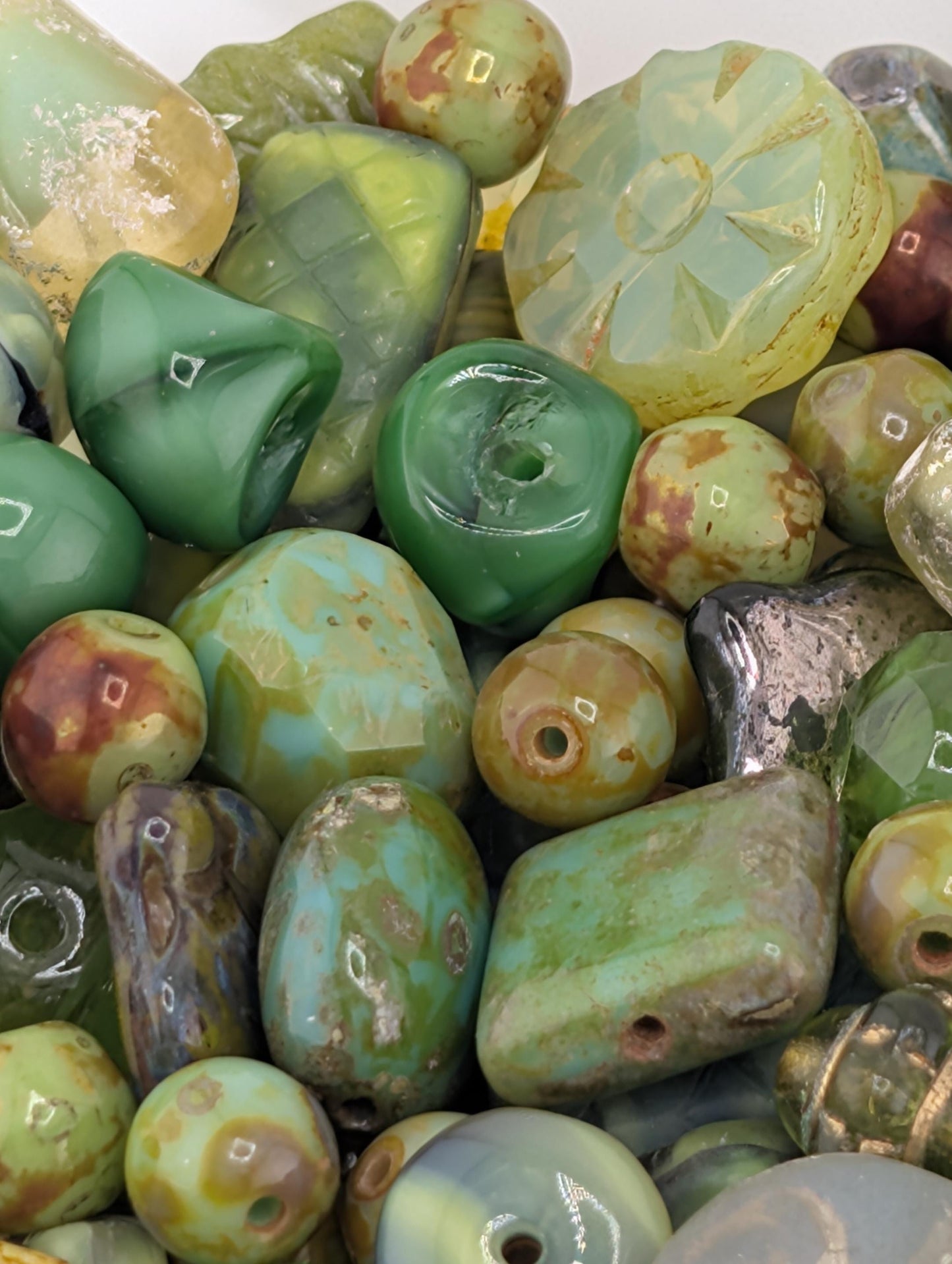 Olive Green Czech Glass Beads: Boho Jewelry Making Supply (30g pkg)