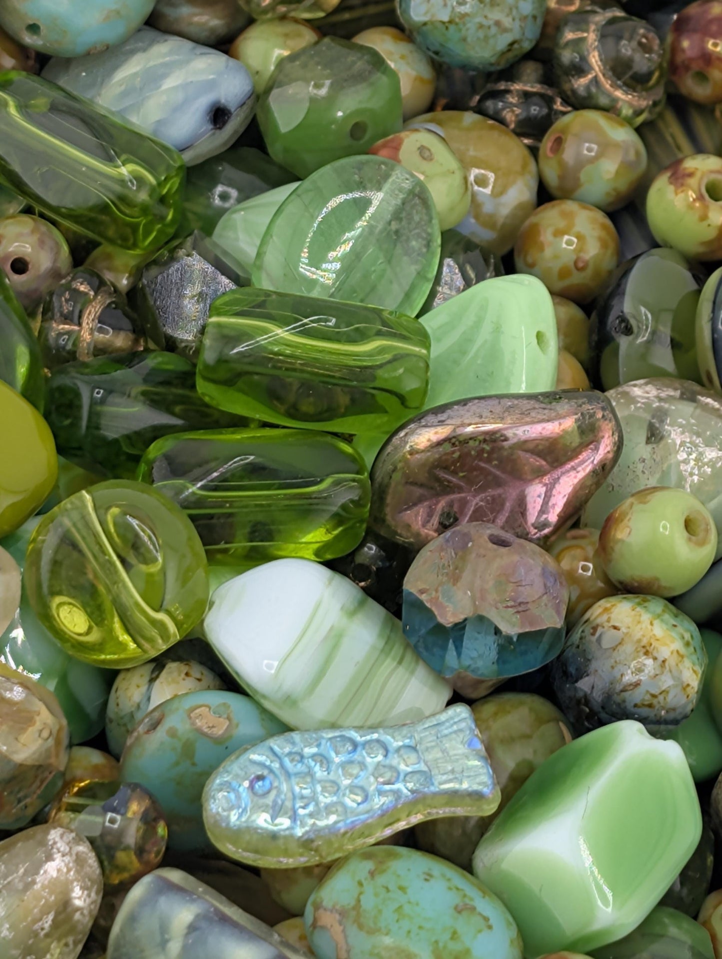 Olive Green Czech Glass Beads: Boho Jewelry Making Supply (30g pkg)