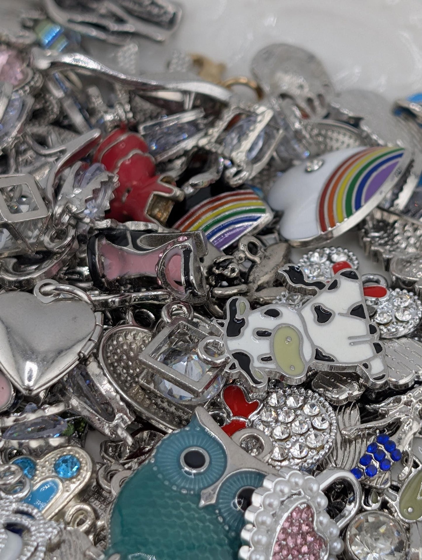 Silver Tone Enamel & Rhinestone Charm Grab Bags 30g (20-22 charms)