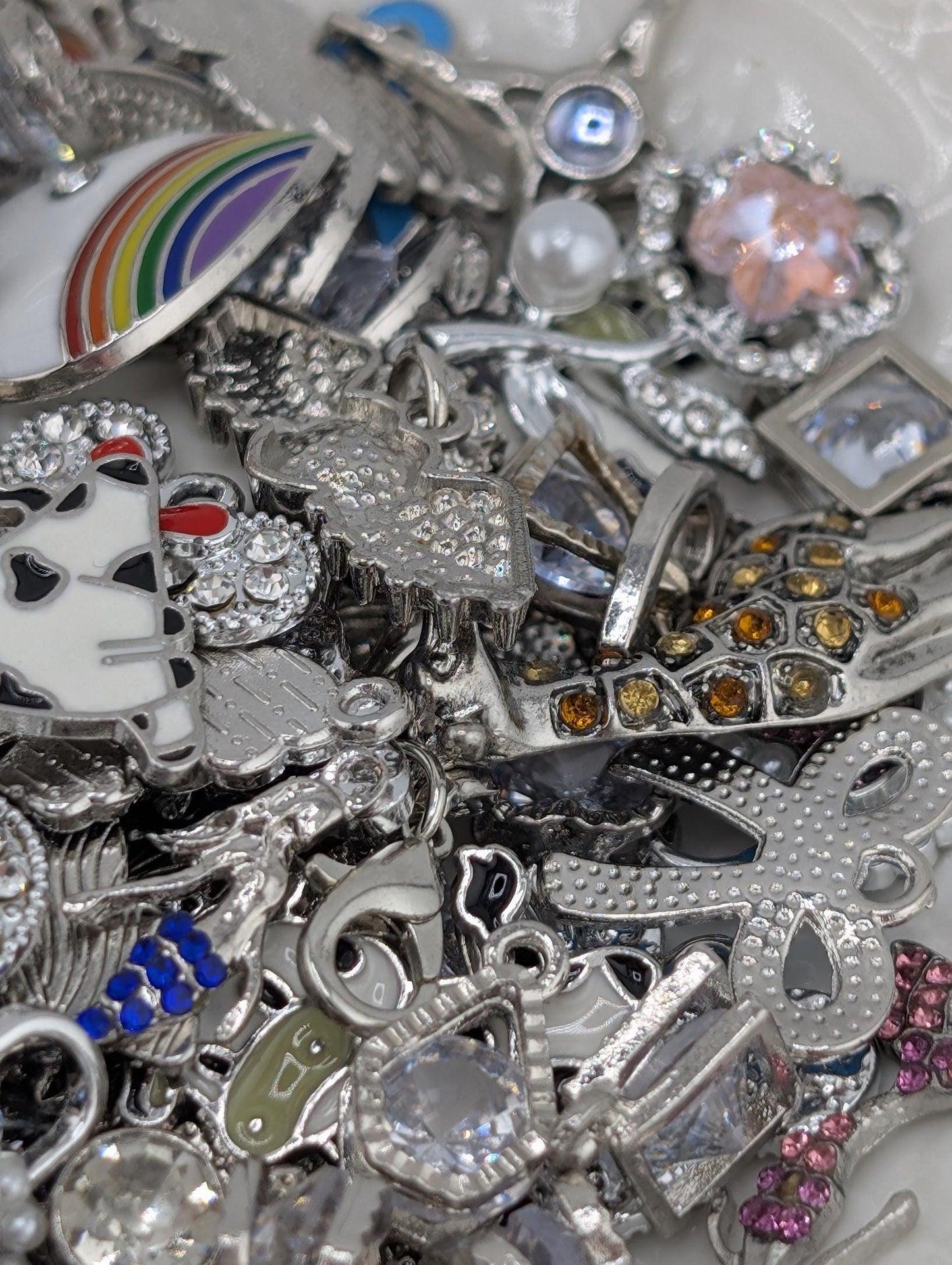 Silver Tone Enamel & Rhinestone Charm Grab Bags 30g (20-22 charms)