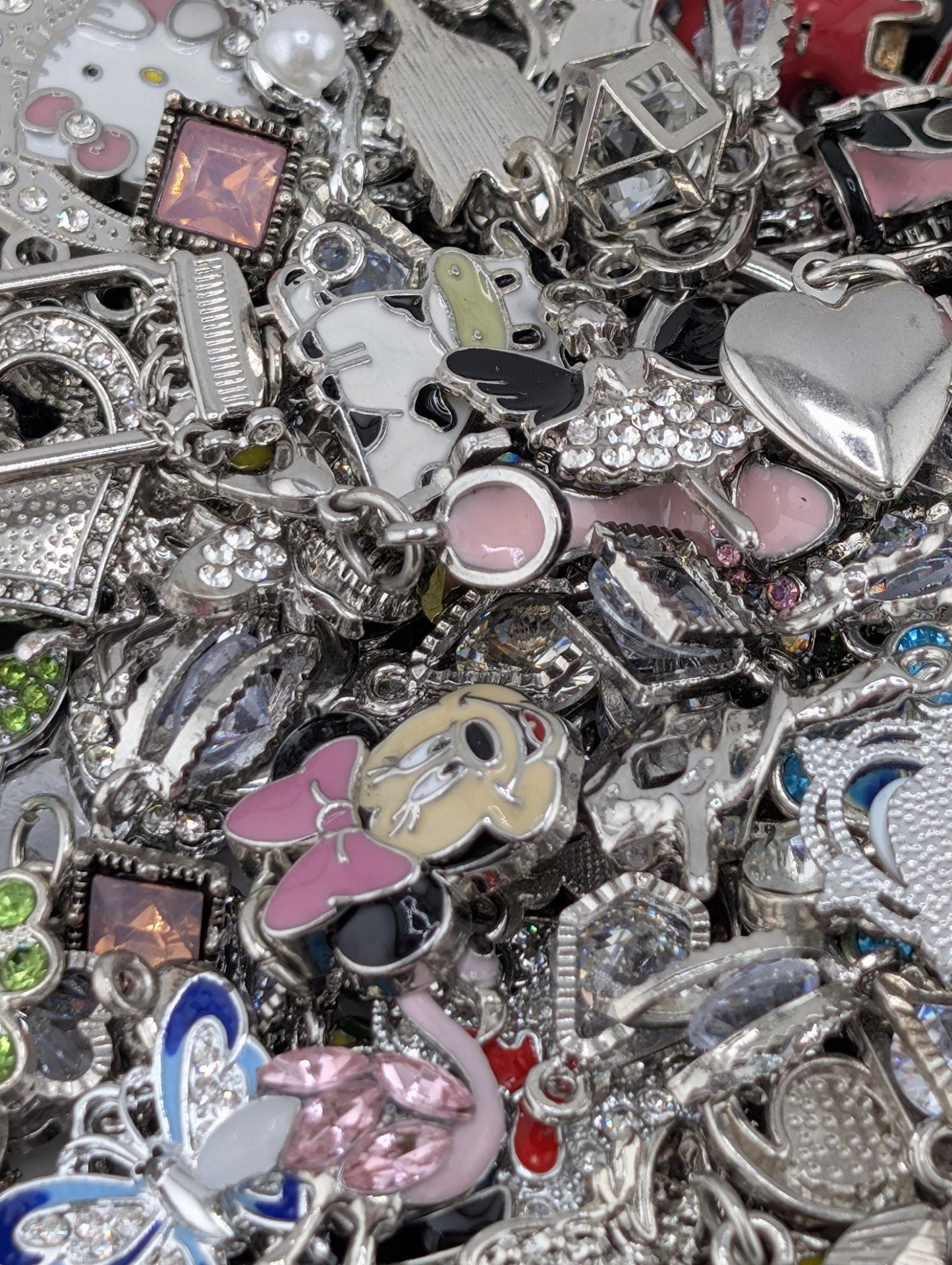 Silver Tone Enamel & Rhinestone Charm Grab Bags 30g (20-22 charms)