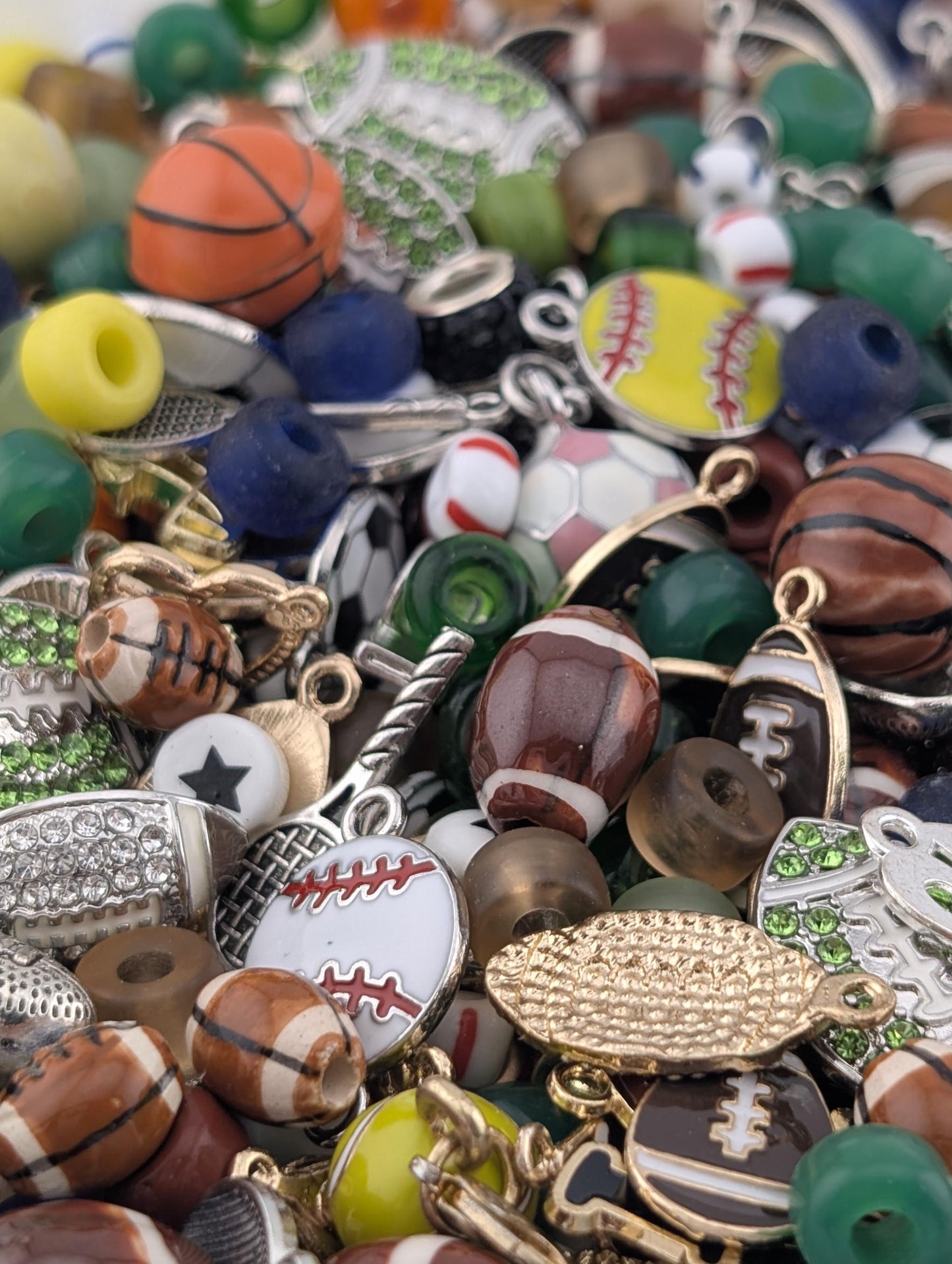 Sports Theme Charm & Glass Bead Soup: ALL Beads are GLASS DIY Jewelry Making Supplies (56g Pkg)
