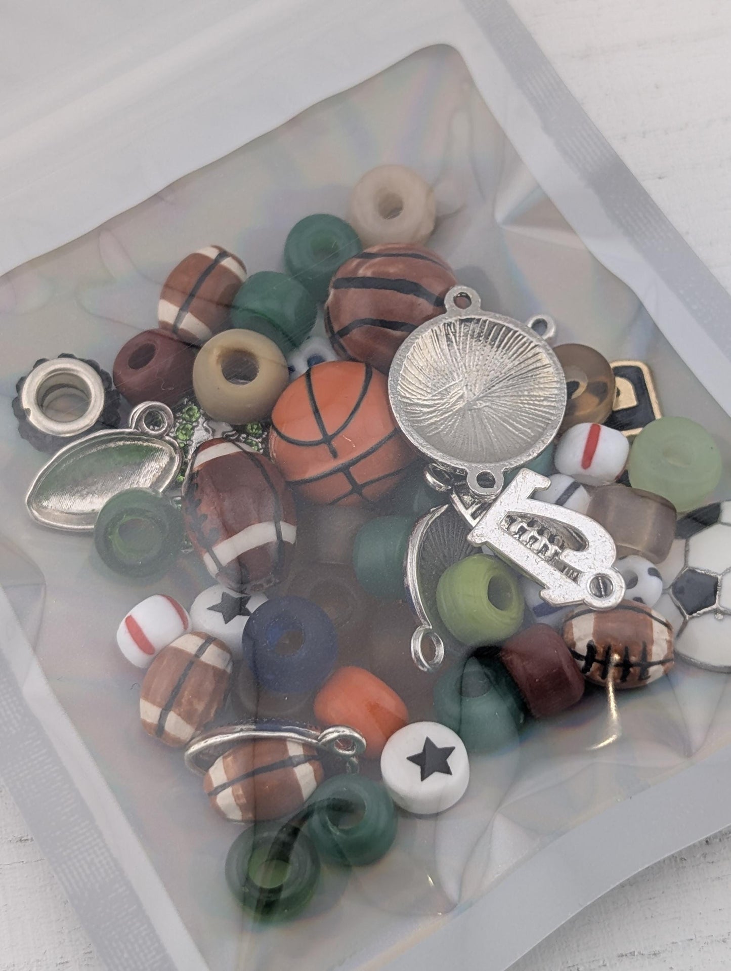 Sports Theme Charm & Glass Bead Soup: ALL Beads are GLASS DIY Jewelry Making Supplies (56g Pkg)