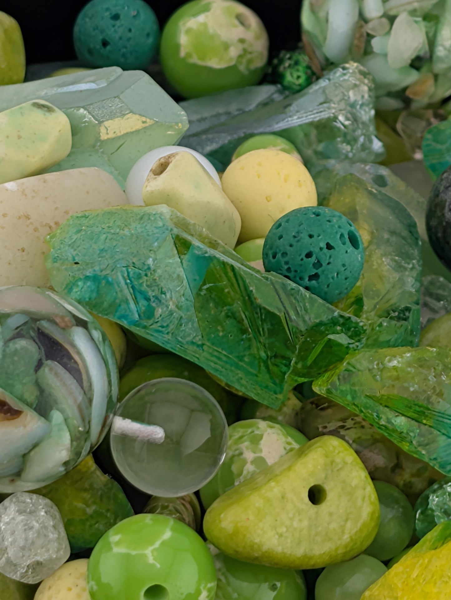 Bright Yellow and Green Serpentine, Quartz and lava stone Gemstone Bead Soup Mix: 2oz Natural Stone Jewelry Making