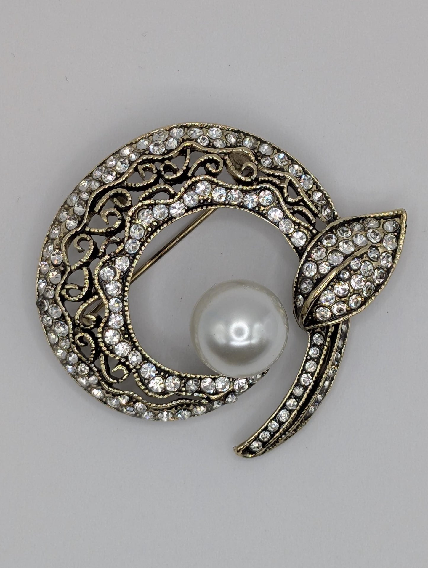 Golden Crescent Pearl Brooch