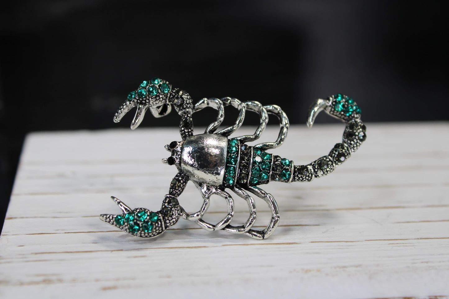 Silver Plated Teal Scorpion : Intricate Animal Pin (50x31mm) Brooch