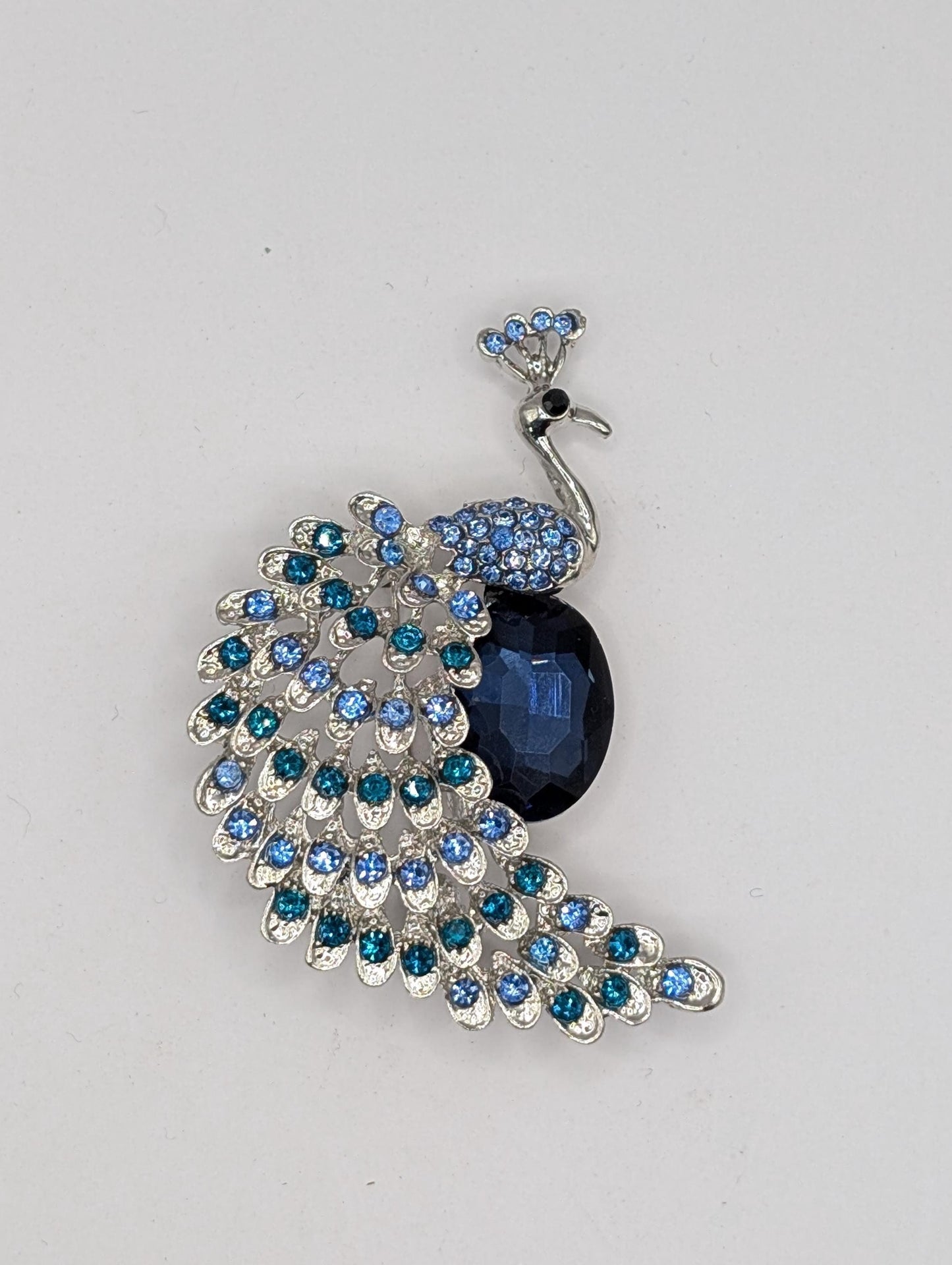 Silver Plated Blue Peacock : Colorful Festival Jewelry Brooch