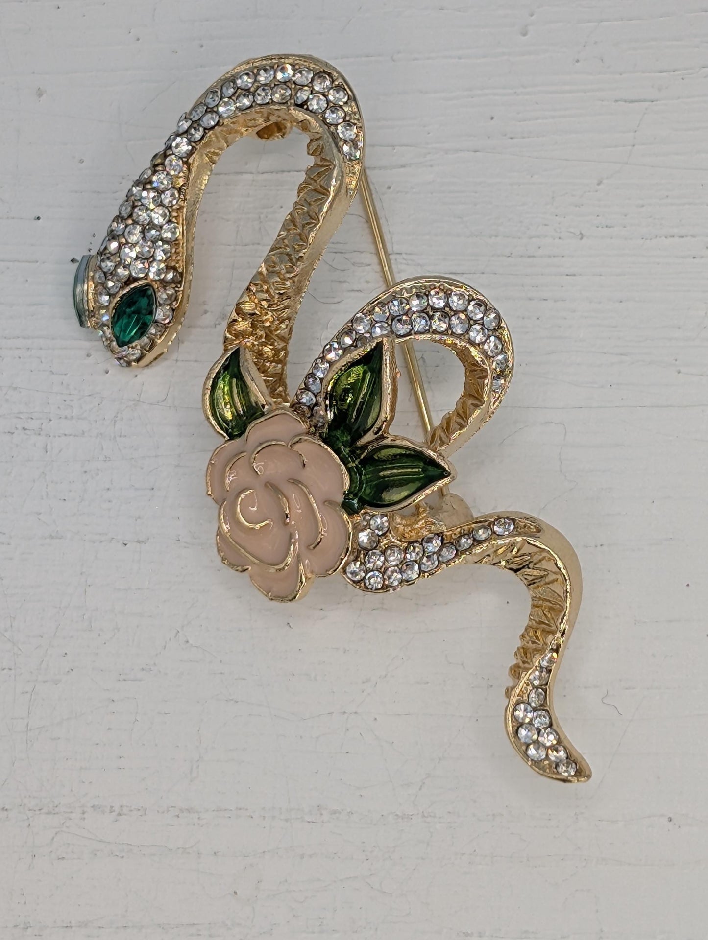 Golden Plate Snake Rose DIY Bag Charm Pin or Pendant Accessory Brooch