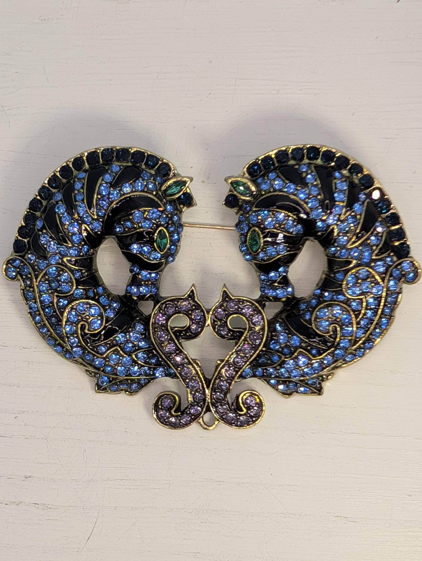 Blue Seahorse Pair Rhinestone Brooch