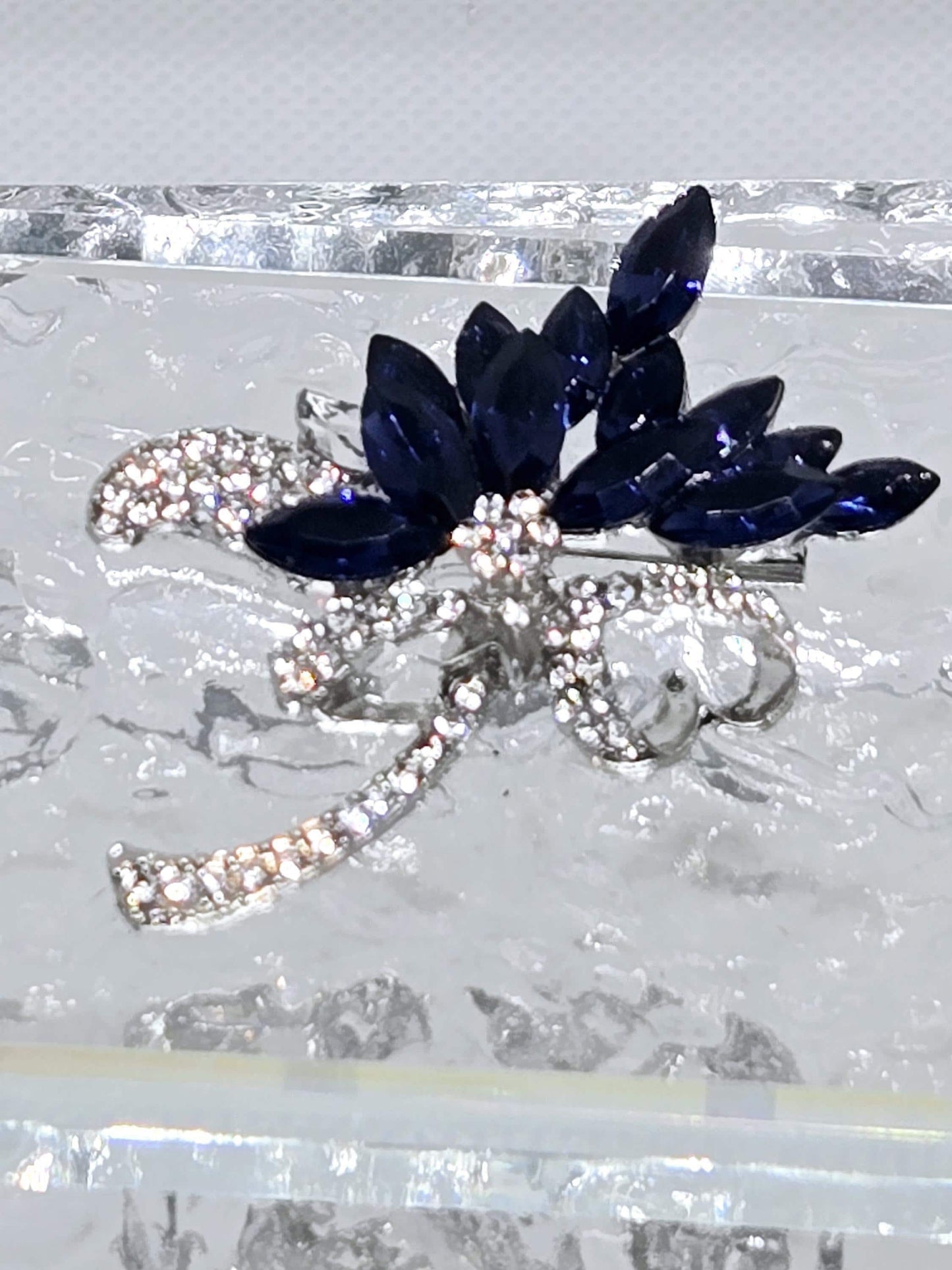 Silver Plated Sapphire Flower Brooch