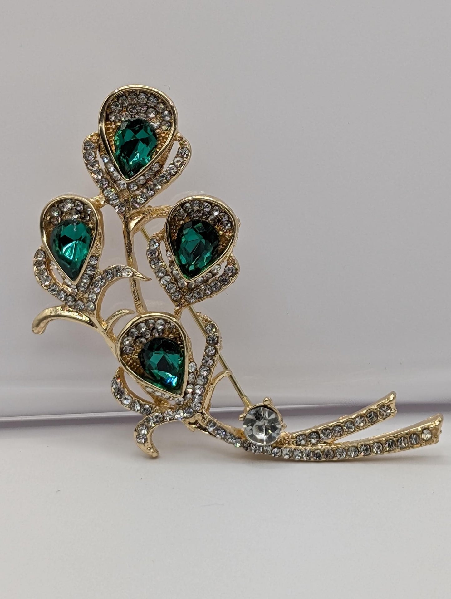 Golden Emerald Flower Brooch
