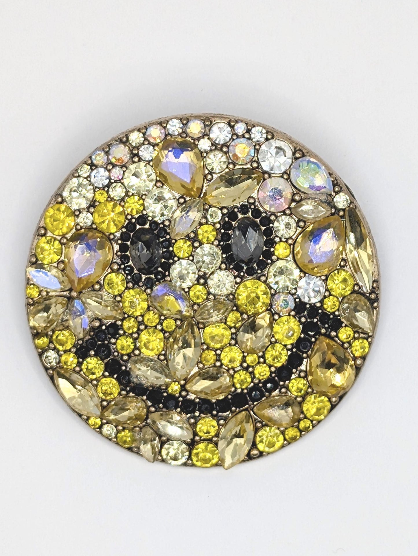 Golden Plate Yellow Emoji Rhinestone Brooch