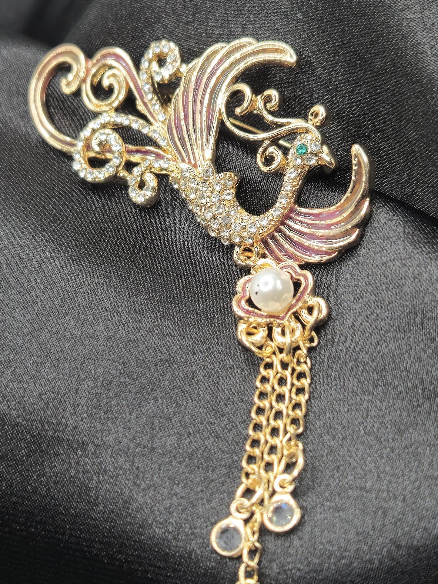 Gold Plated Phoenix : Dazzling Yellow Bird Pin (70x50mm) Brooch