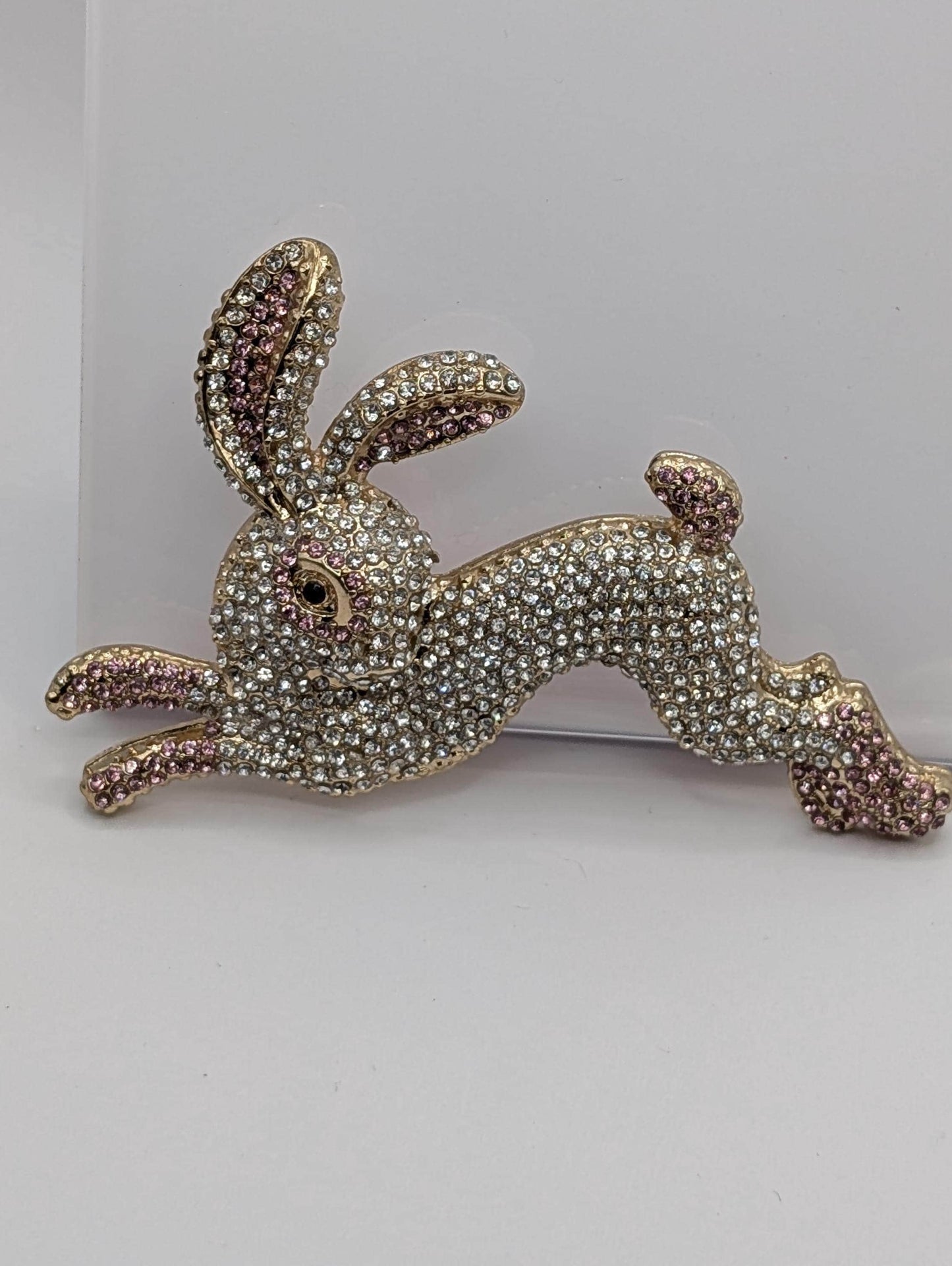 Rose Golden Plate CZ Bunny Rabbit Brooch