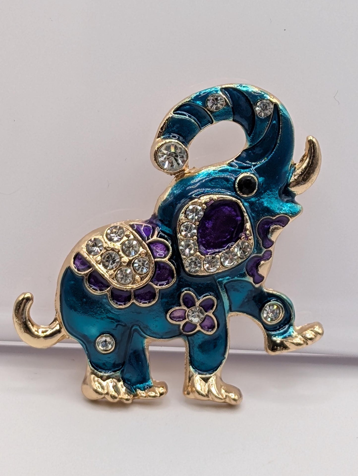 Silver Plate CZ Rhinestone Elephant Brooch