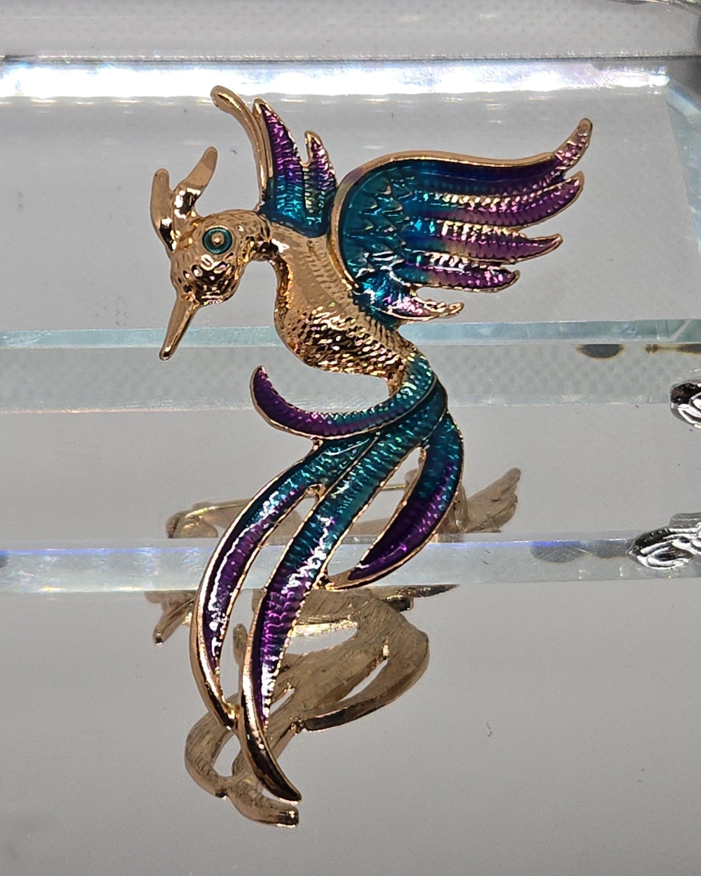 Golden Plate Enamel Phoenix Brooch