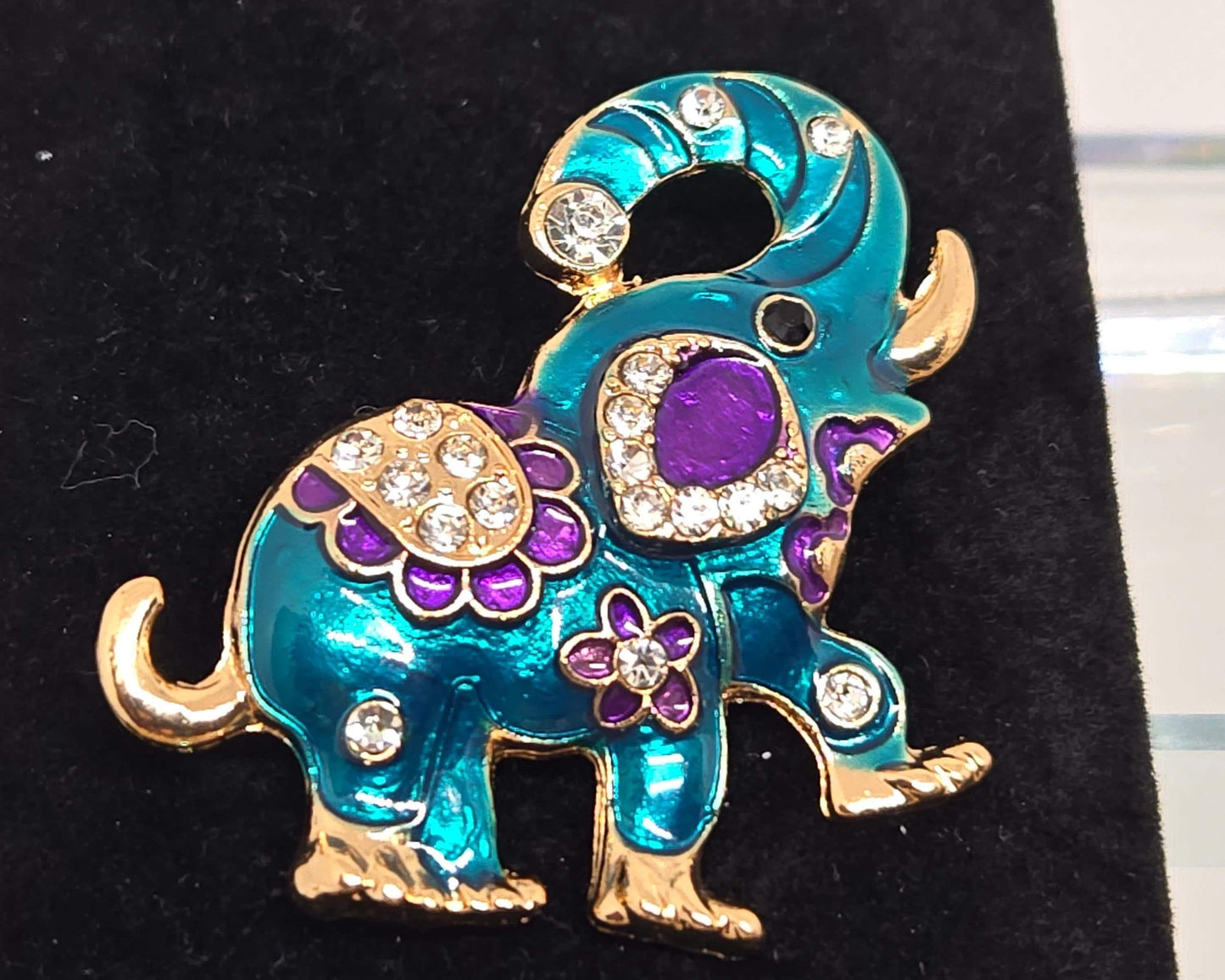Silver Plate CZ Rhinestone Elephant Brooch