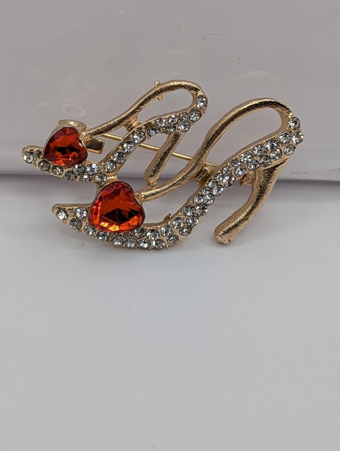 Golden Plate High Heel with Ruby Accent Brooch