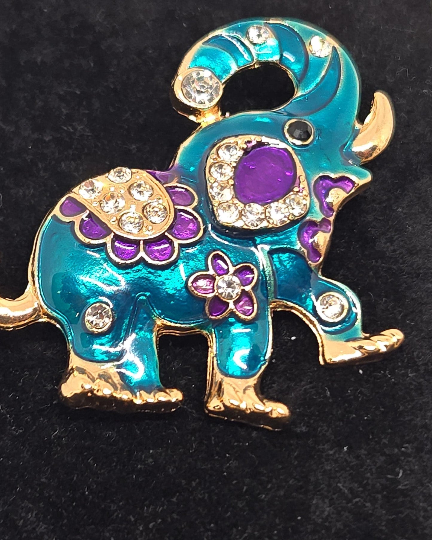 Silver Plate CZ Rhinestone Elephant Brooch