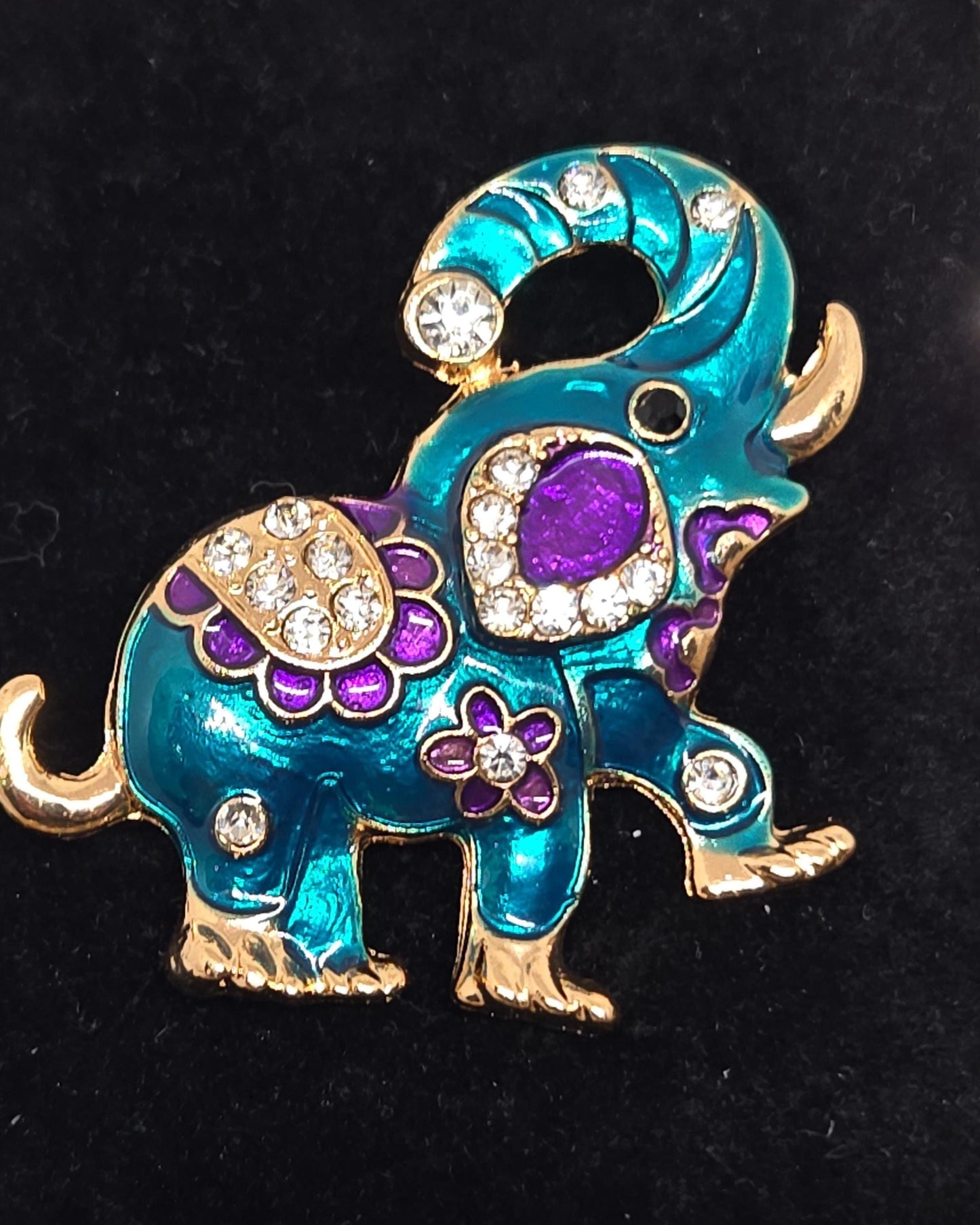 Silver Plate CZ Rhinestone Elephant Brooch