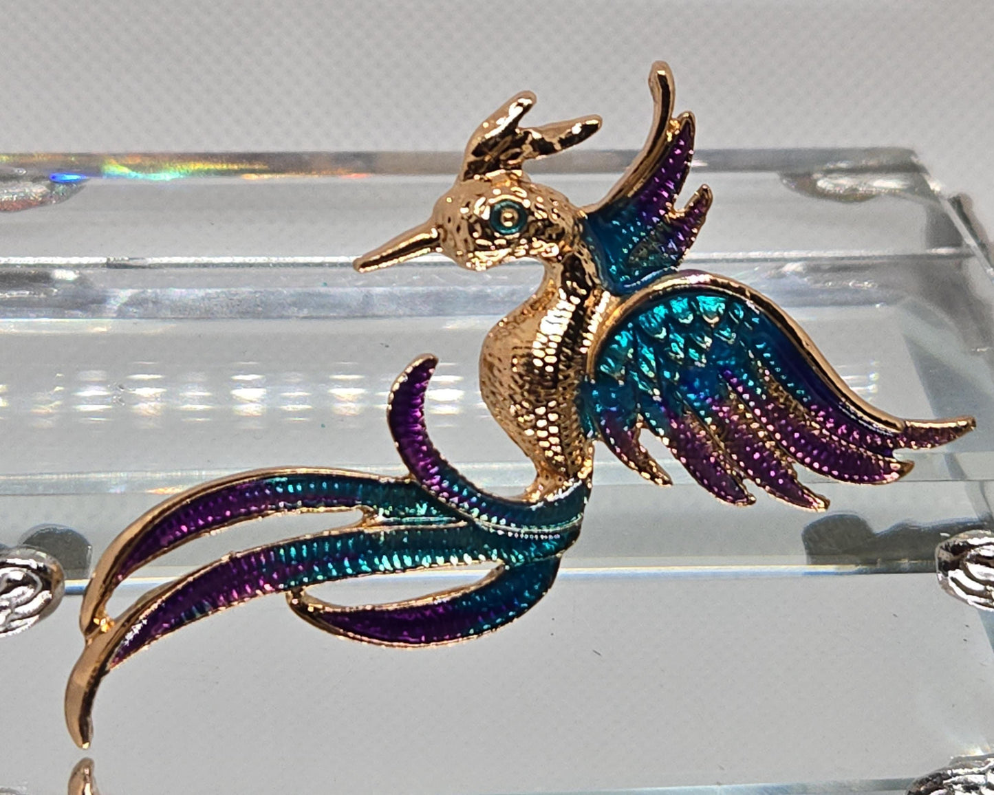 Golden Plate Enamel Phoenix Brooch