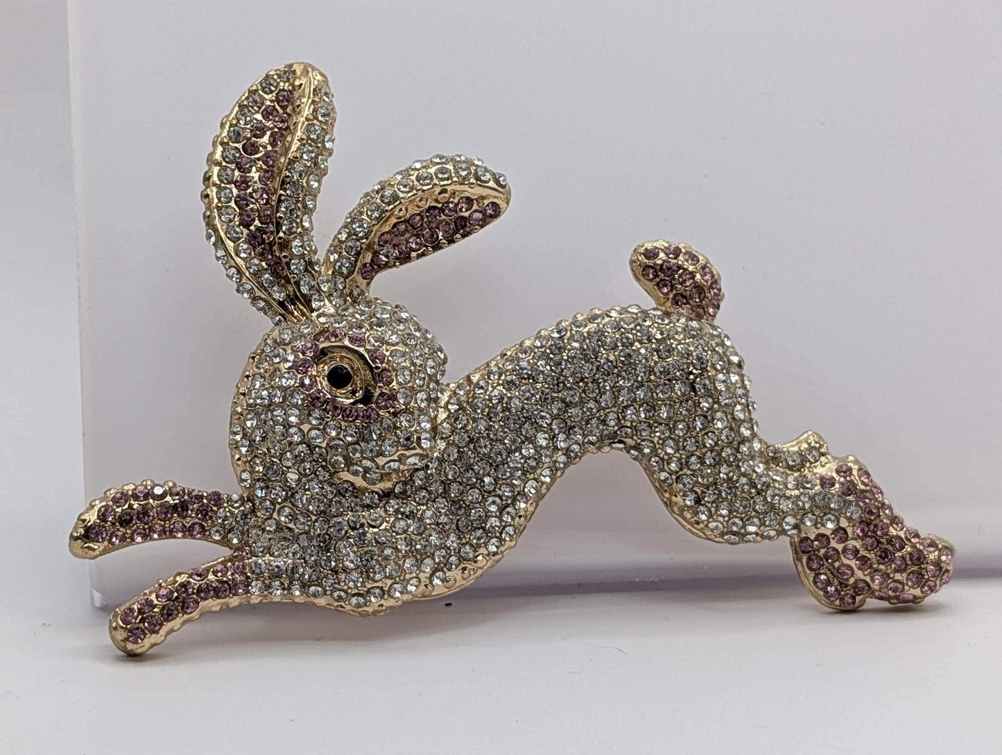 Rose Golden Plate CZ Bunny Rabbit Brooch