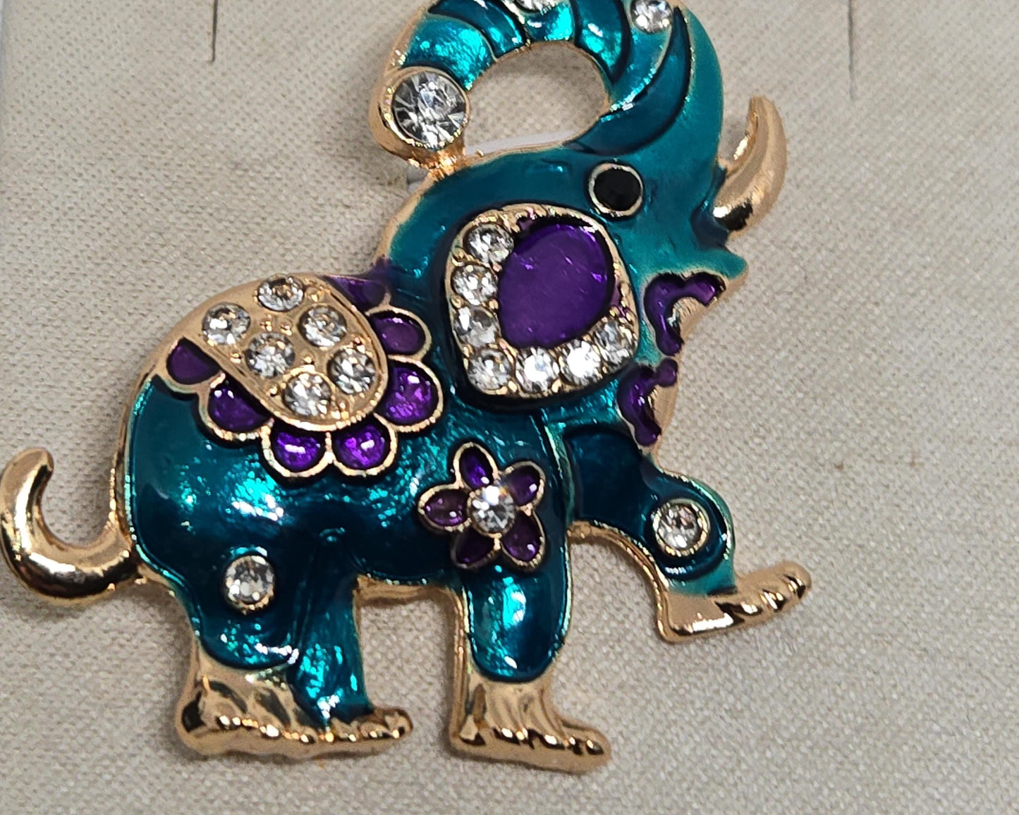 Silver Plate CZ Rhinestone Elephant Brooch