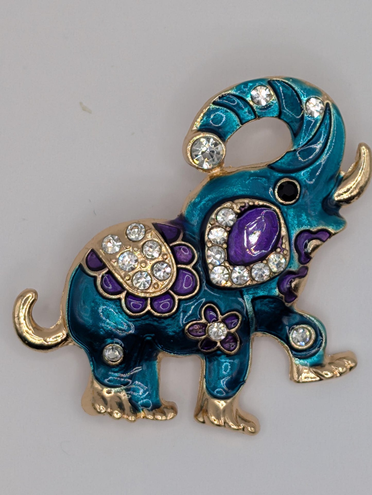 Silver Plate CZ Rhinestone Elephant Brooch