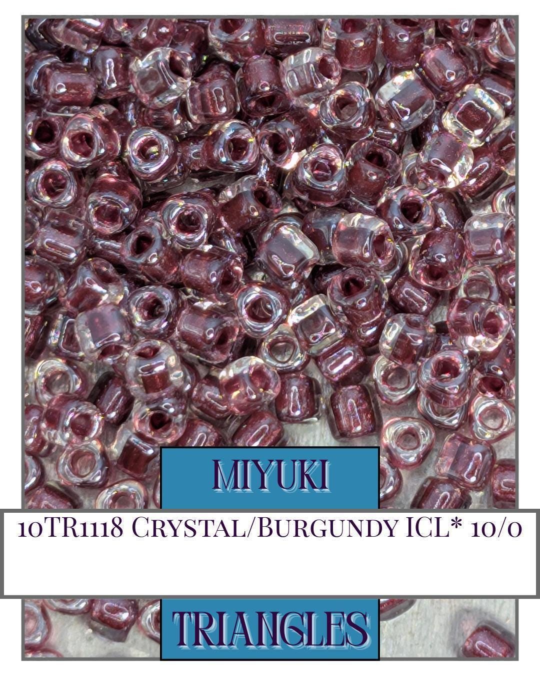 10TR1118-Miyuki Triangle Beads:Crystal/Burgundy ICL* (10g pkg)