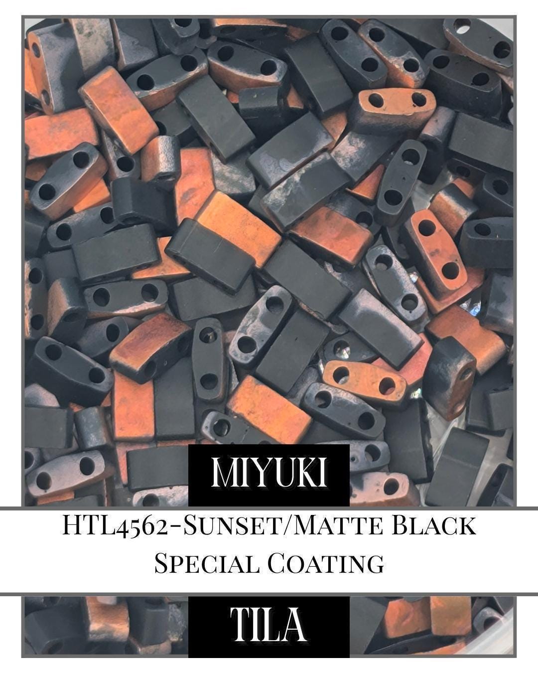 HTL4562-Miyuki half Tila Beads:Sunset/Matte Black SC (7.5g pkg)